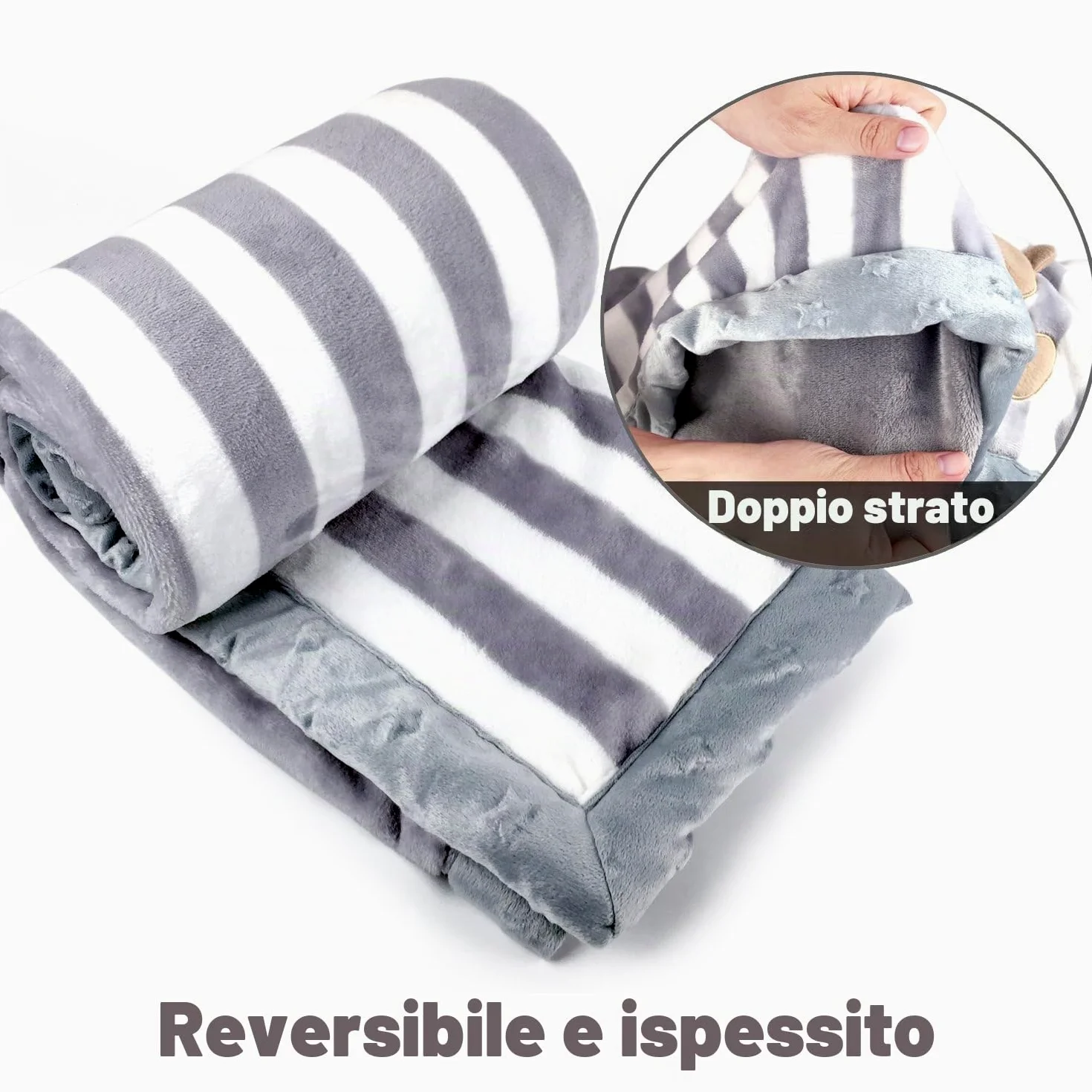 Lussuosa coperta in flanella per neonati, extra morbida e calda, a doppio strato, per carrozzina o culla