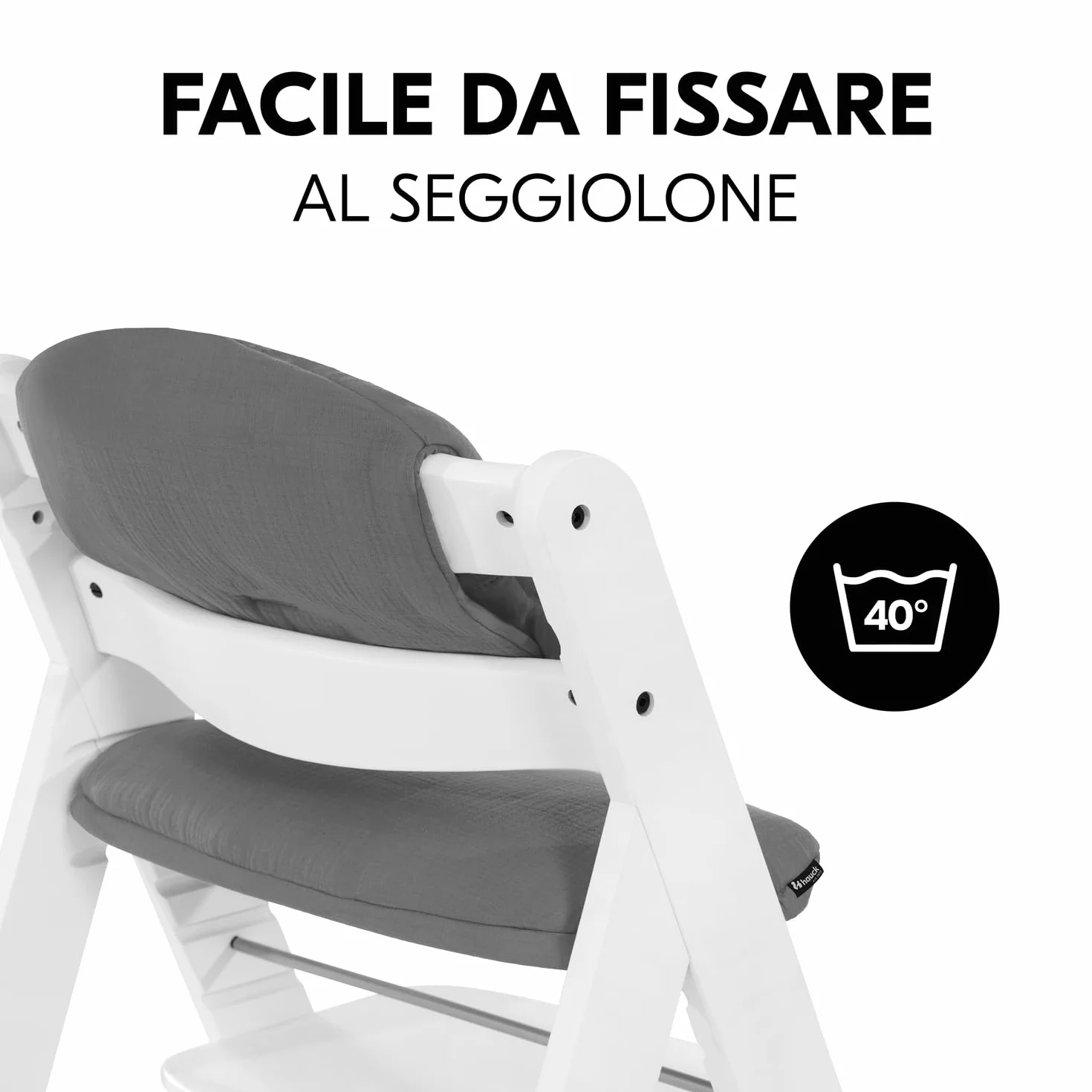hauck Highchair Pad Select, Grigio Scuro Mussola - Cuscino per Bambini 6 - 36 Mesi - Accessorio Compatibile con Seggiolone Pappa Alpha+, Beta+ e Arketa - Antiscivolo e Imbottitura Soffice