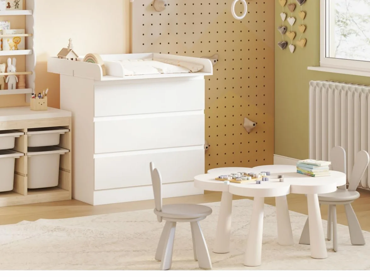 WOLTU Fasciatoio per Cassettiera Universale, Piano Fasciatoio con Divisorio Rimovibile, Fissaggio Sicuro con Pezzi Metallici, in MDF, Bianco