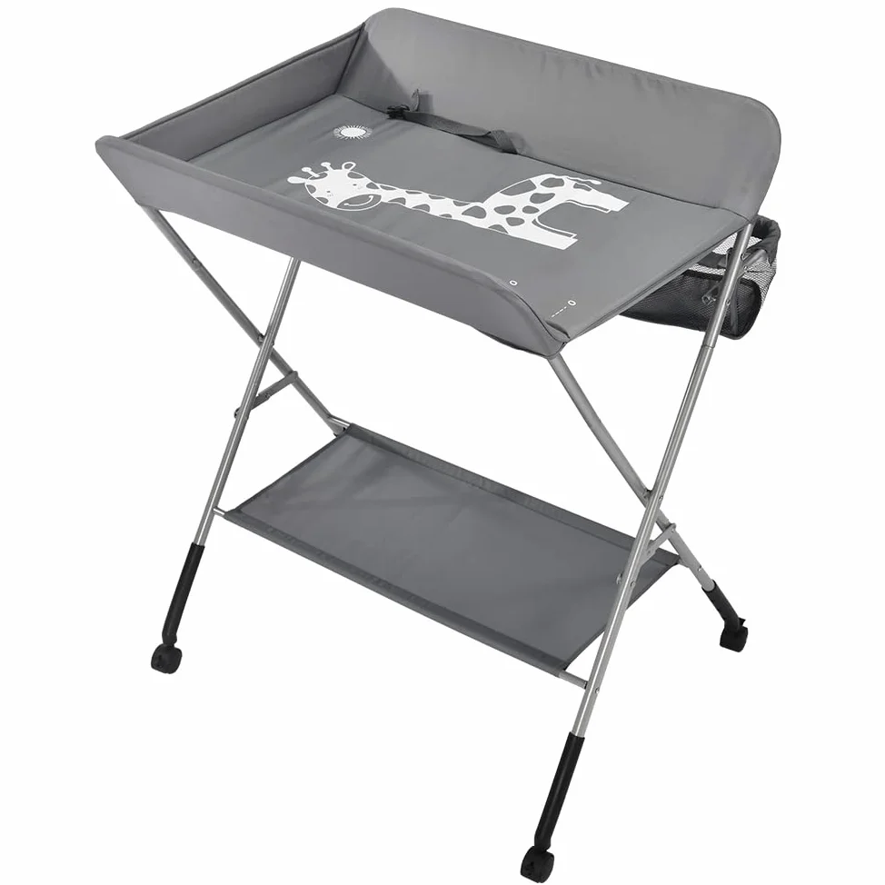 SHISHI Fasciatoio Portatile Pieghevole, Fasciatoio a Piedi per Neonati, Fasciatoio da Viaggio, Materassino Fasciatoio Impermeabile e Lavabile, Protegge la Vita (80×65×(93-99) cm, Grigio-argento D)