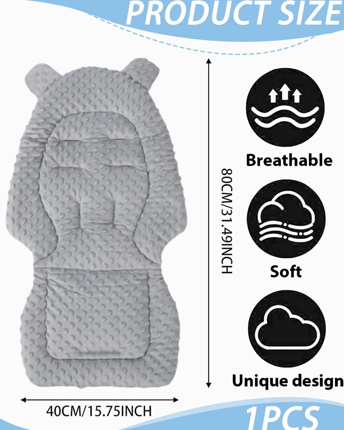 1 Pezzo Riduttore passeggino universale，Materassino Passeggino Universale In Cotone, Cuscino Passeggino Universale, Traspirante, Morbido, Accessori Per Passeggini（grigio）