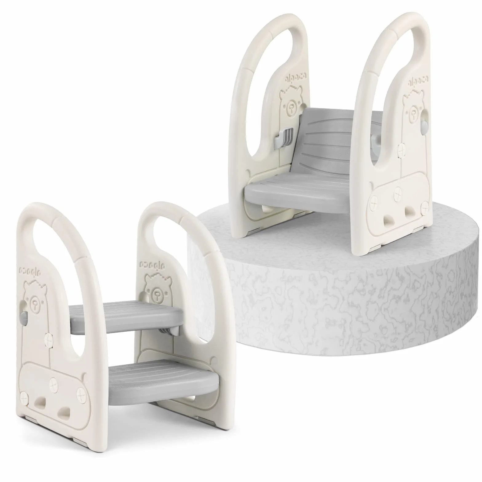 Onasti Sgabello a due gradini per bambini, Scaletta gradini, Sedile per Addestramento per WC, Multifunzione, Regolabile in Altezza, Con braccioli, Antiscivolo - Da 1.5 a 5 Anni circa
