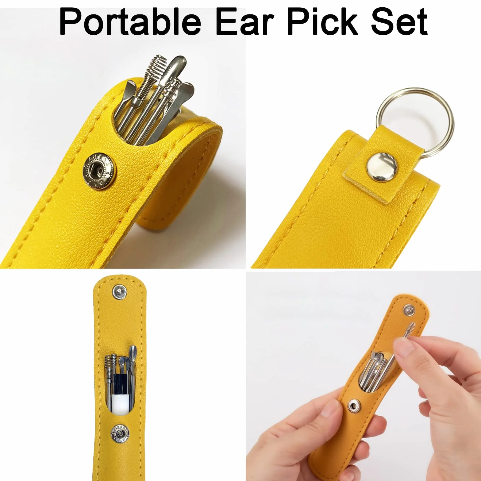 Pulisci Orecchie, [7 Pezzi] Kit di Rimozione del Cerume, Strumenti per Pulizia dell’Orecchio in Acciaio Inox, con Custodia Portatile in PU, per Adulti e Bambini Pulizia Dellorecchio