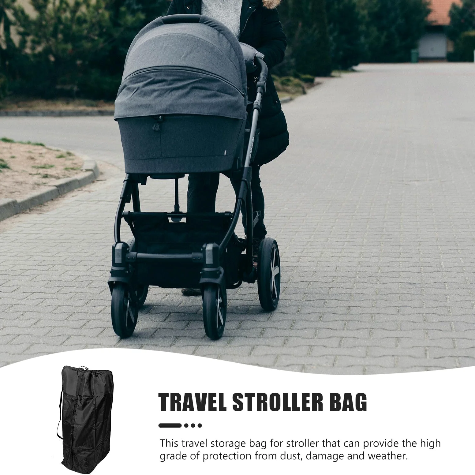 HEALLILY Borsa e Viaggi Comodi in Nailon per Passeggino Nero da Viaggio Chiusura a Coulisse Bloccabile e Doppie Bretelle, per Trasporto Aereo