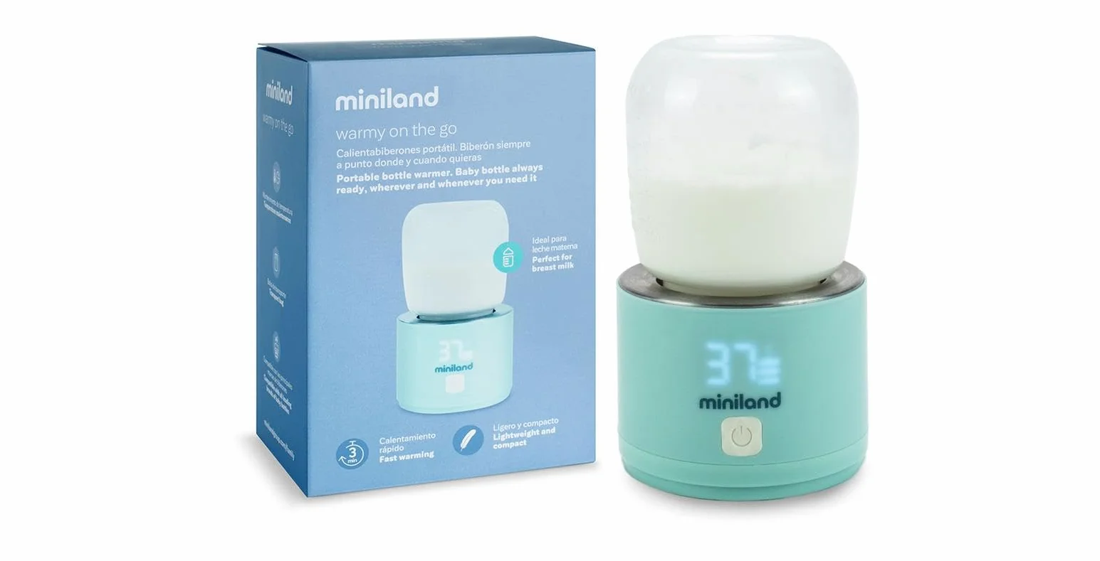 Miniland Scaldabagno portatile, leggero e compatto, con adattatori per biberon e cavo di ricarica, ideale per viaggi e passeggiate, accessori di alimentazione | Warmy On the Go