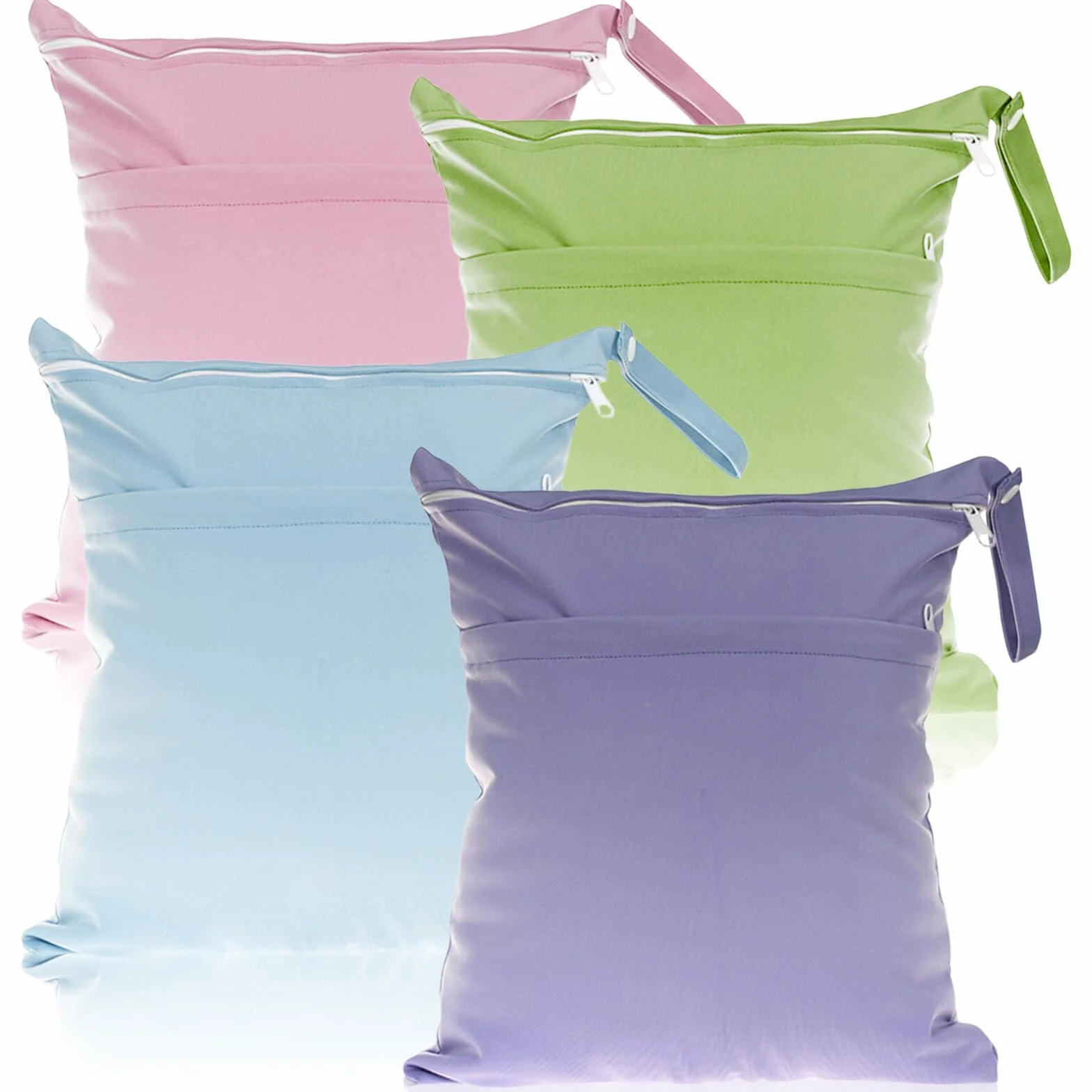 4 sacchetti impermeabili, riutilizzabili per pannolini asilo, grande borsa, chiusura lampo, per bambini viaggi, Sky Blue + Verde Erba, Viola + Rosa