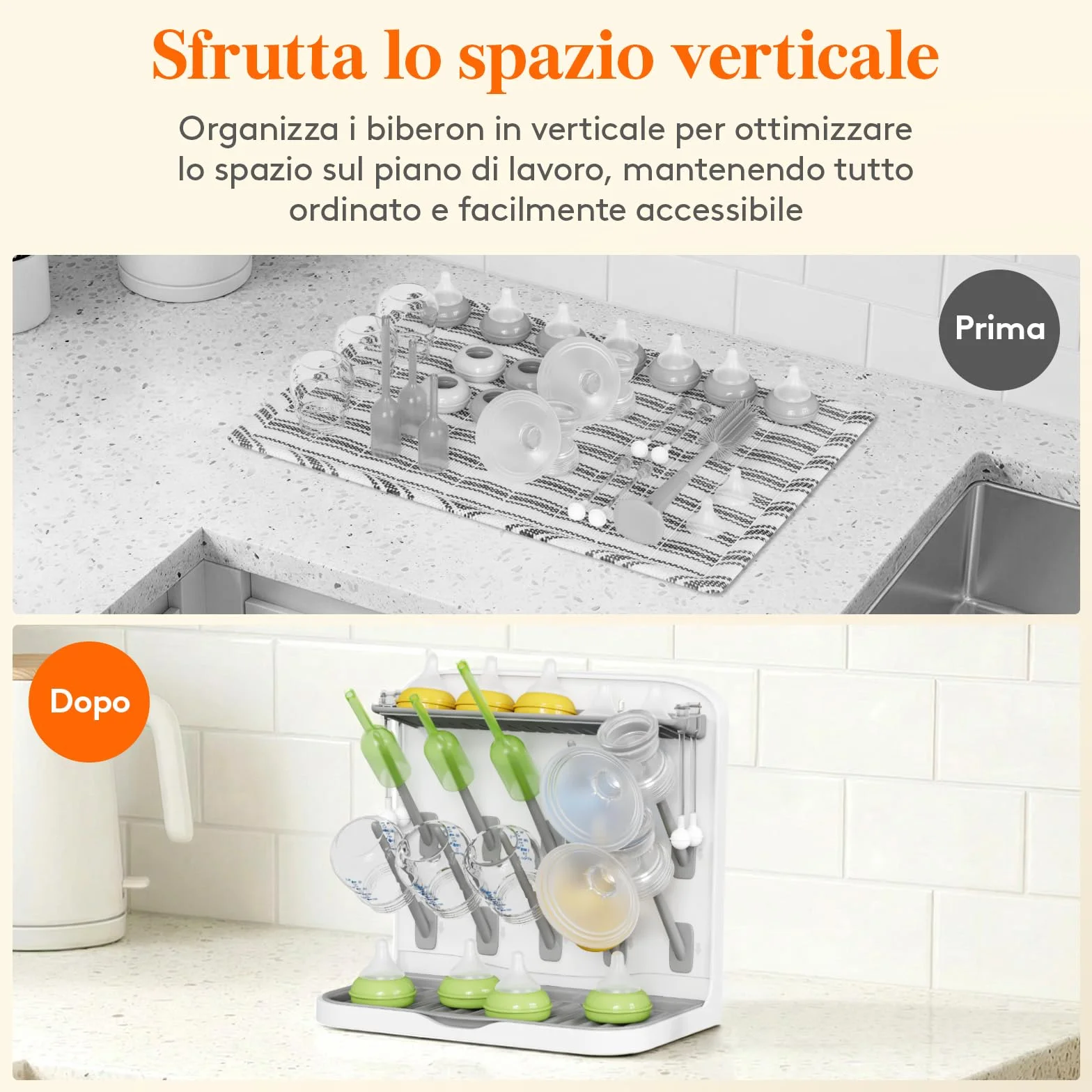 Lifewit Grande Scolabiberon, Scolabiberon Verticale con 10 Ganci e Contenitore per Tettarelle Rimovibile, Adatto a Cannucce a Pressione e Accessori per Tiralatte