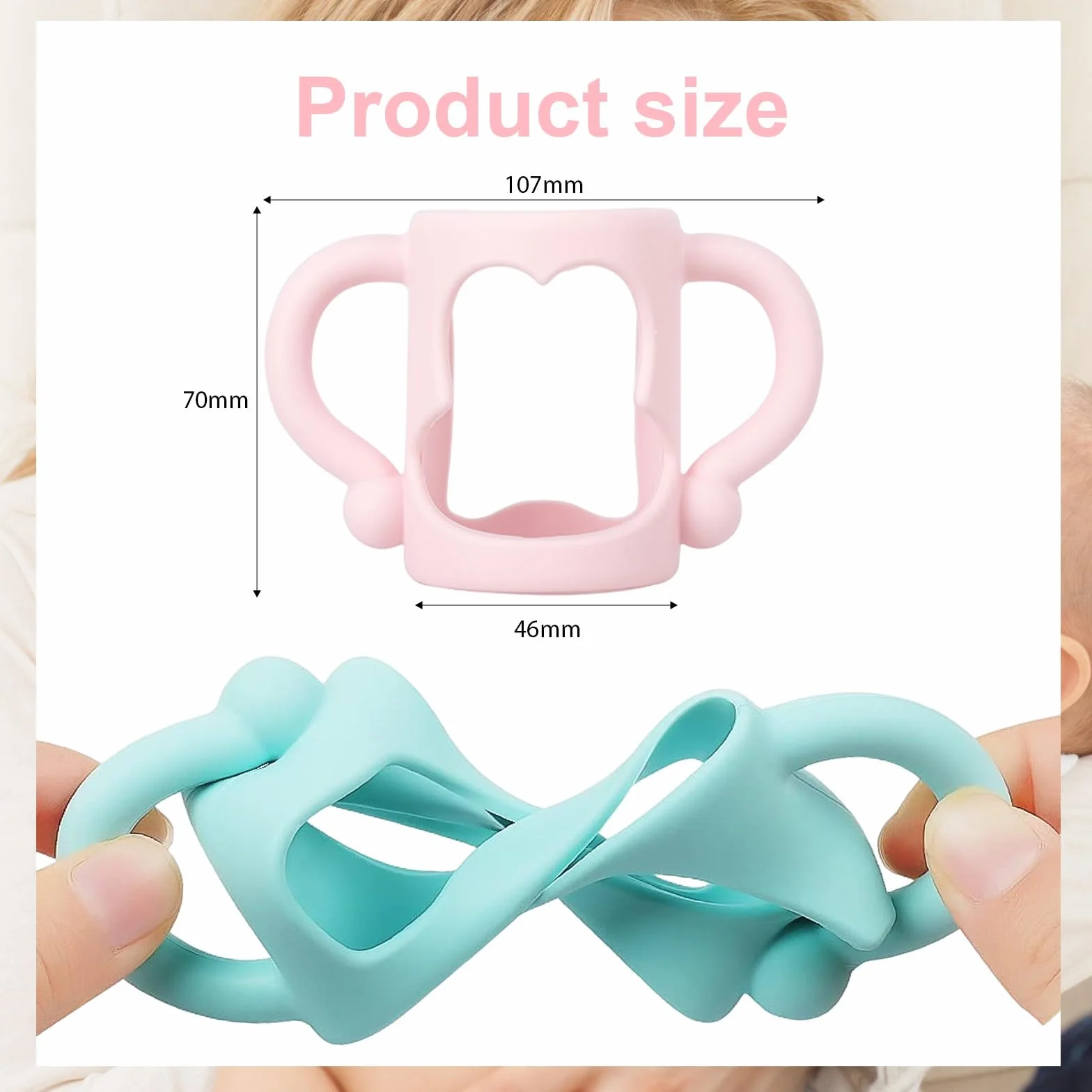 2 Pezzi Manici per Biberon, Maniglia per Bottiglia di Ampio Calibro, Impugnatura per Biberon Silicone, Baby Feeding Portaborraccia, per Biberon con Diametro Esterno Superiore a 5cm, per tenere