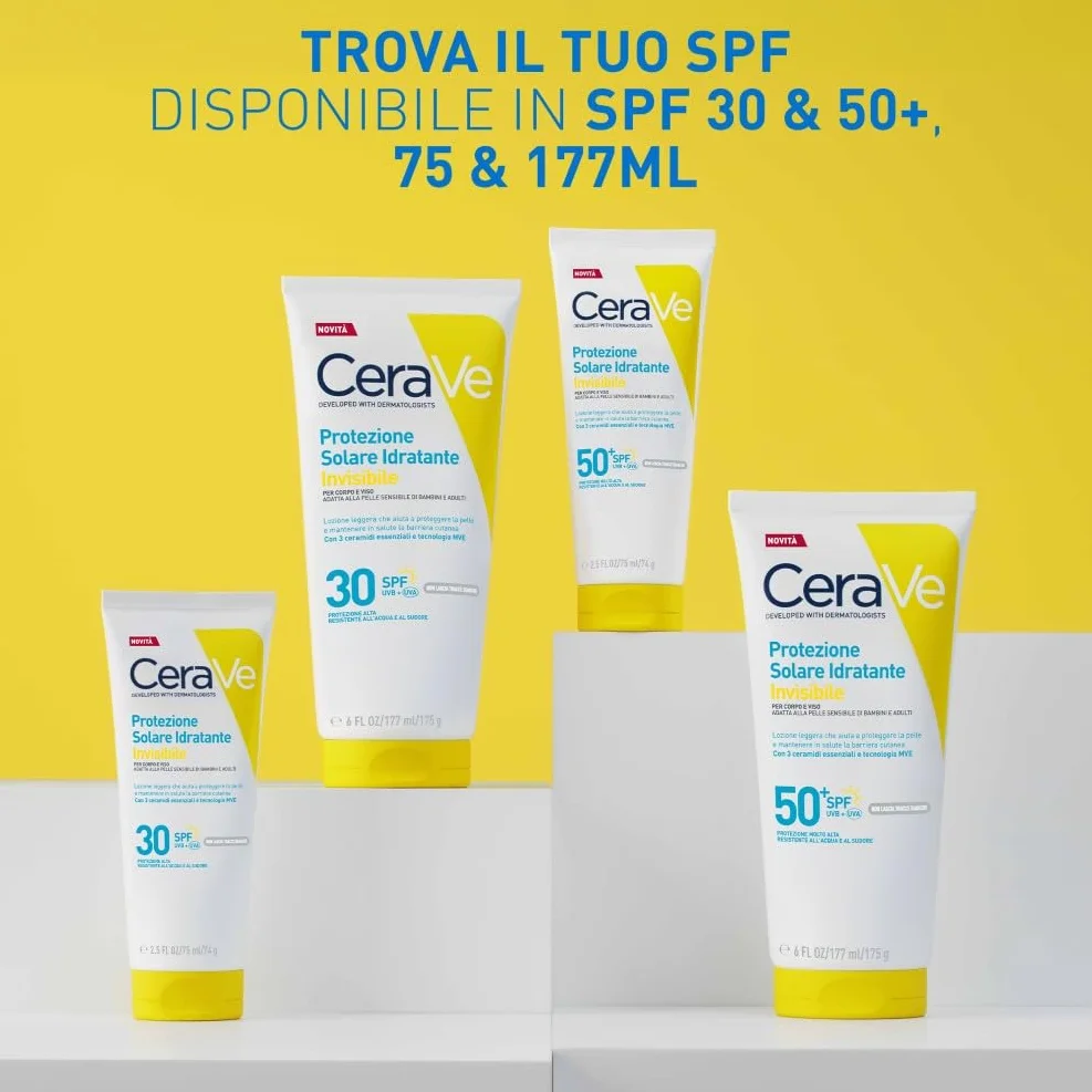 CeraVe Protezione Solare Idratante Invisibile SPF30, Per Tutte le Tipologie di Pelle, Protezione Molto Alta, Idratazione 24 ore, Texture Leggera e Invisibile sulla Pelle, 177ml