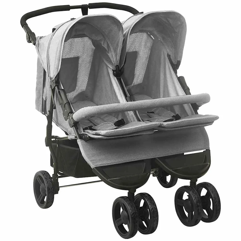 vidaXL Passeggino Gemellare Grigio Chiaro in Acciaio