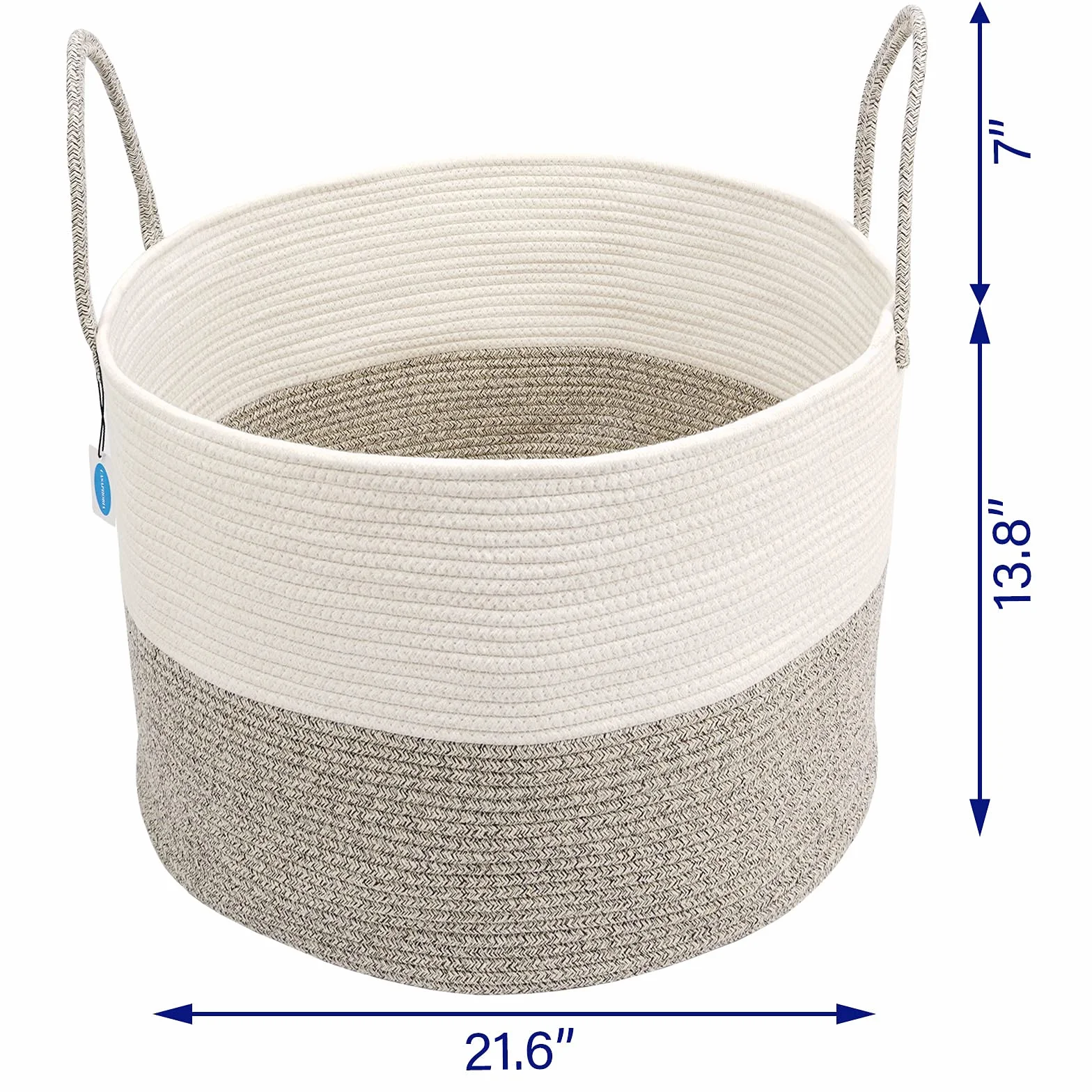 Casaphoria XXXL, cesto portaoggetti in corda di cotone per soggiorno, con manico lungo, per coperte, asciugamani e cuscini, cesto portabiancheria | crema bianco e marrone (55,9 x 55,9 x 35,6 cm)