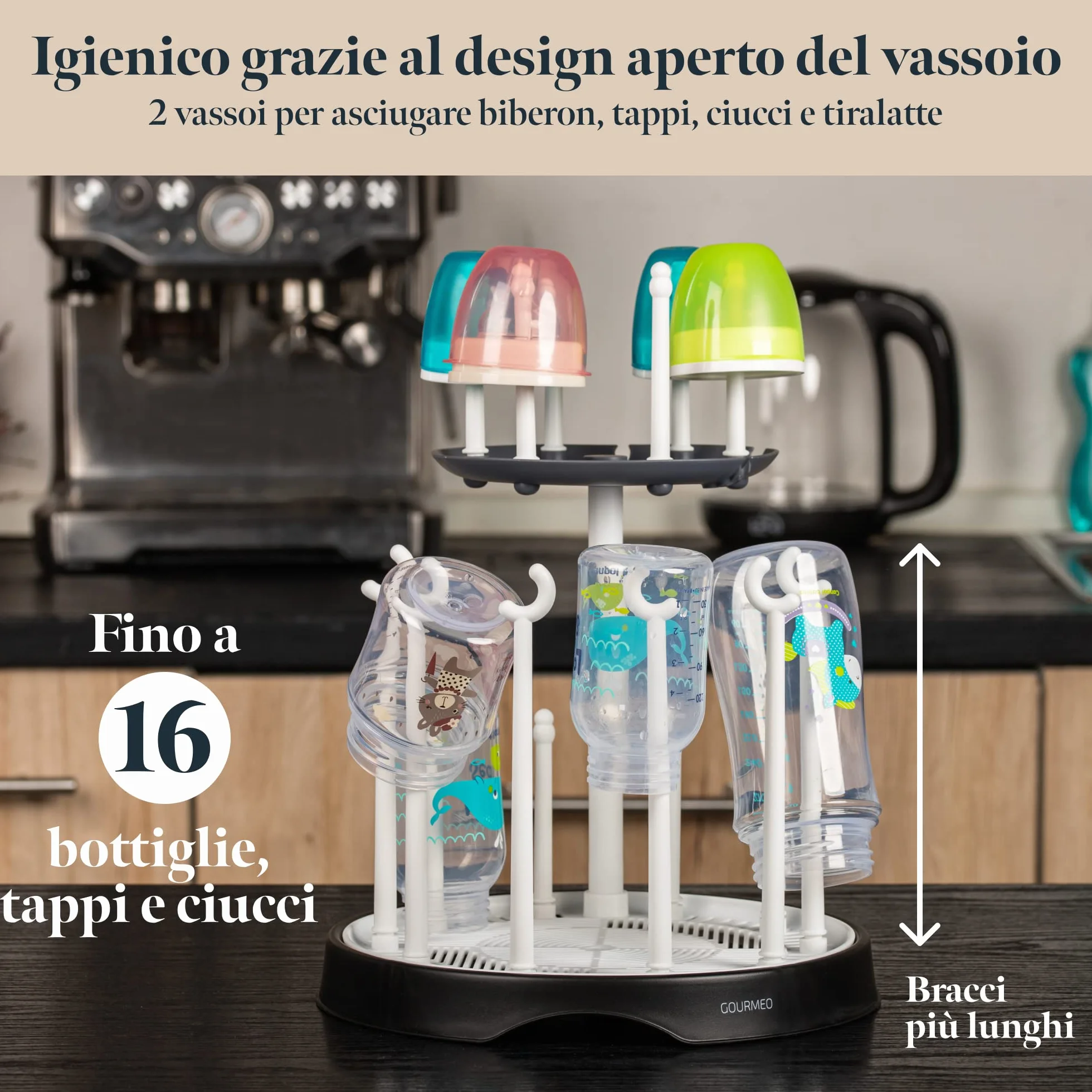 Cestello Scola e Asciuga Biberon Doppio - Porta Biberon per 16 Bottiglie e Accessori - Scolabiberon da Cucina per il Lavaggio e L'asciugatura degli Accessori per Neonato