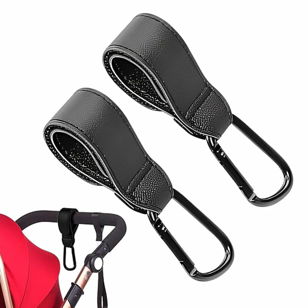 Bikprst Ganci Per Passeggino In Pelle Nera - Ganci Per Carrozzina E Passeggino Pluri-Premiati - Pensati Per Le Mamme, Amate Da Tutti - 2 Ganci Per Carrozzina