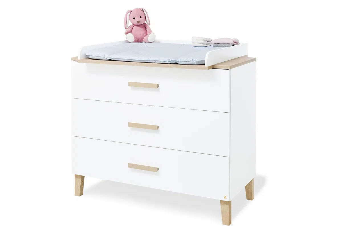 PINOLINO Fasciatoio Lumi largo, con fasciatoio rimovibile, 3 cassetti, autoportante, chiusura morbida, decorazione