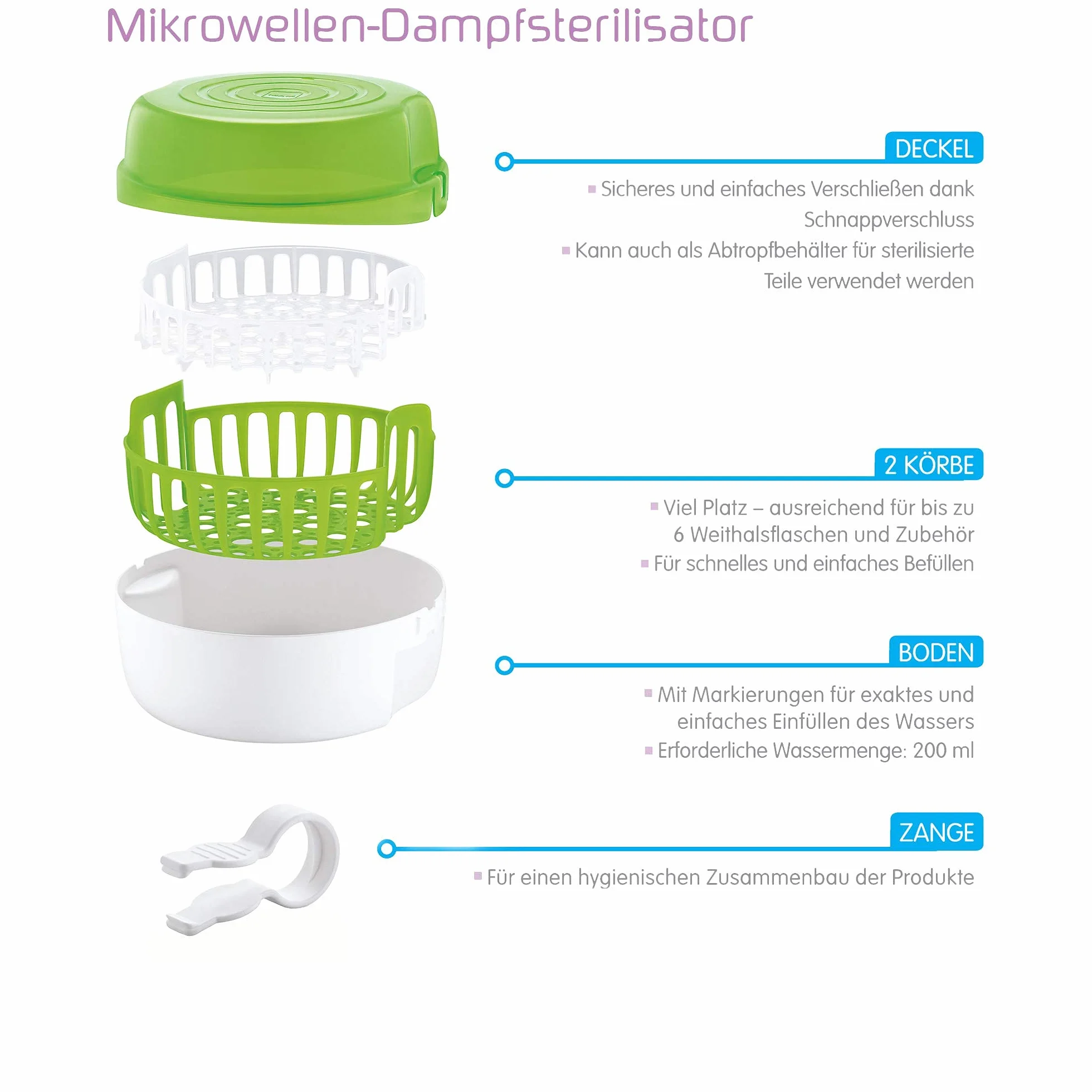 Istruzioni in lingua straniera - MAM 309380 - Sterilizzatore a vapore per forno a microonde con 1 biberon anticolica da 160 ml di MAM