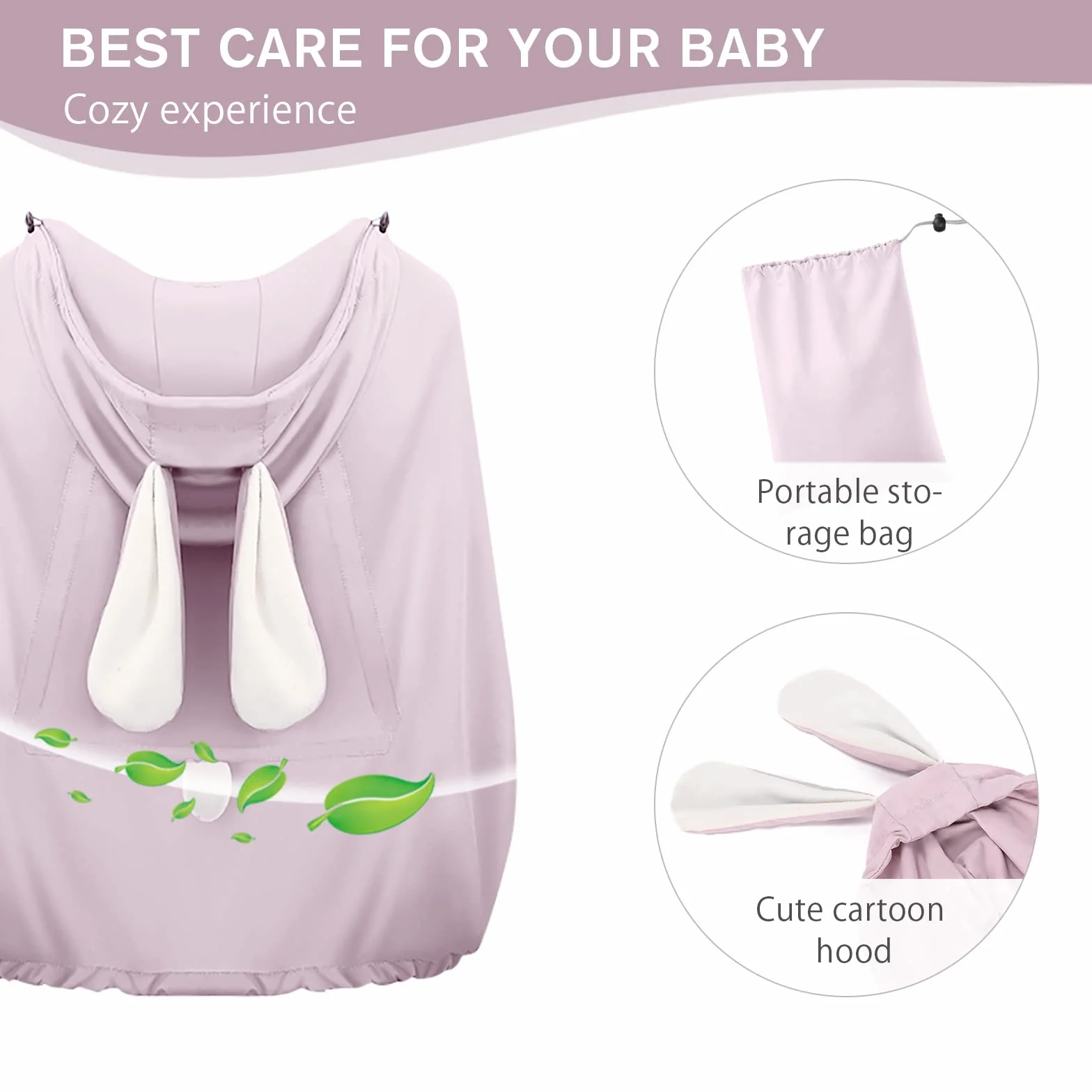 SONARIN Copertina per Marsupio Protettivo dal Sole,Universale Copri Marsupio Cover Traspirante per Fascia Portabebè Incappucciato Copertura Mantello A Prova di Vento con Tasca(Rosa)
