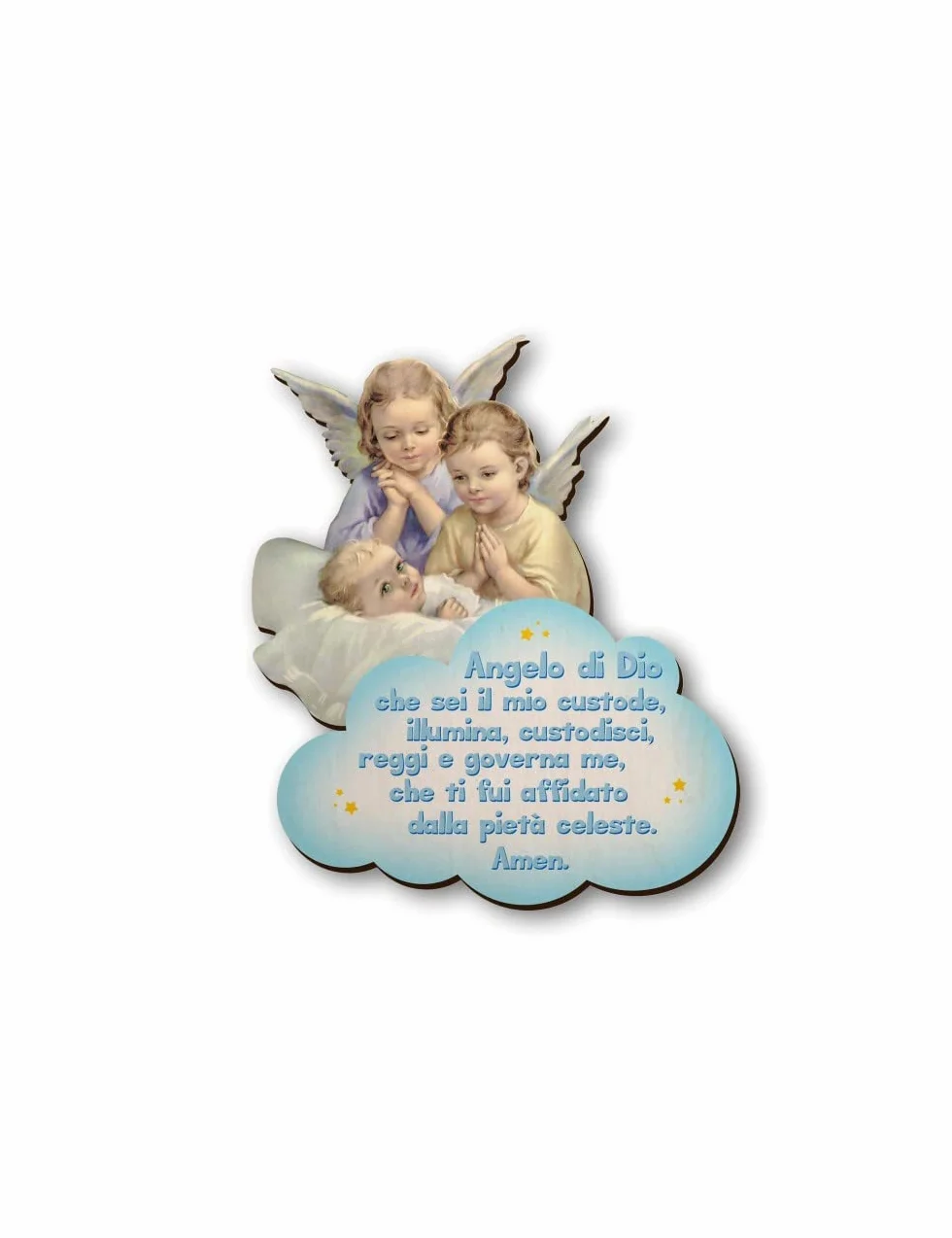 Fratelli Bonella | Quadro in legno del Bambino in culla Vegliato da due Angeli per Bambino con preghiera Angelo di Dio 11x14 cm | Made in Italy