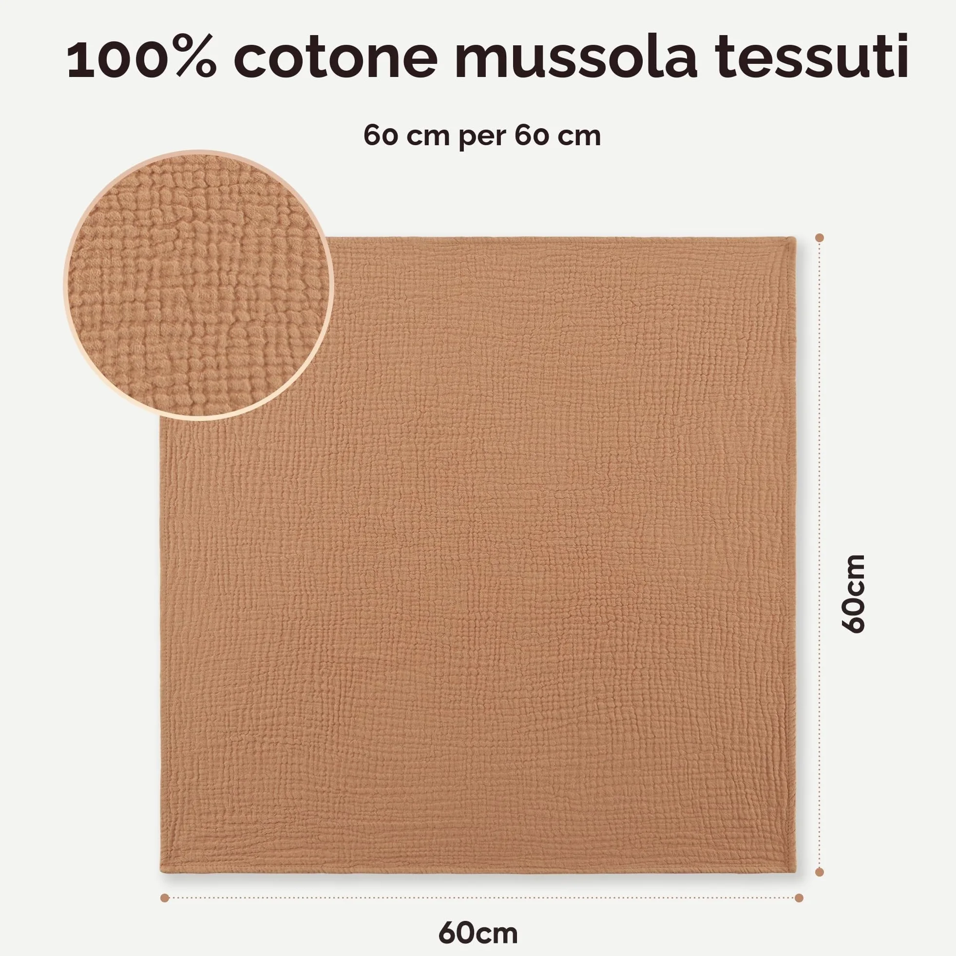 bearmoss Bambino in Mussola Per Neonati Set 4 Pezzi 60x60CM, 100% cotone Super Morbido Assorbente in Mussola A Grana Per Neonati Per Bambine E Ragazzi(Marrone rosato)