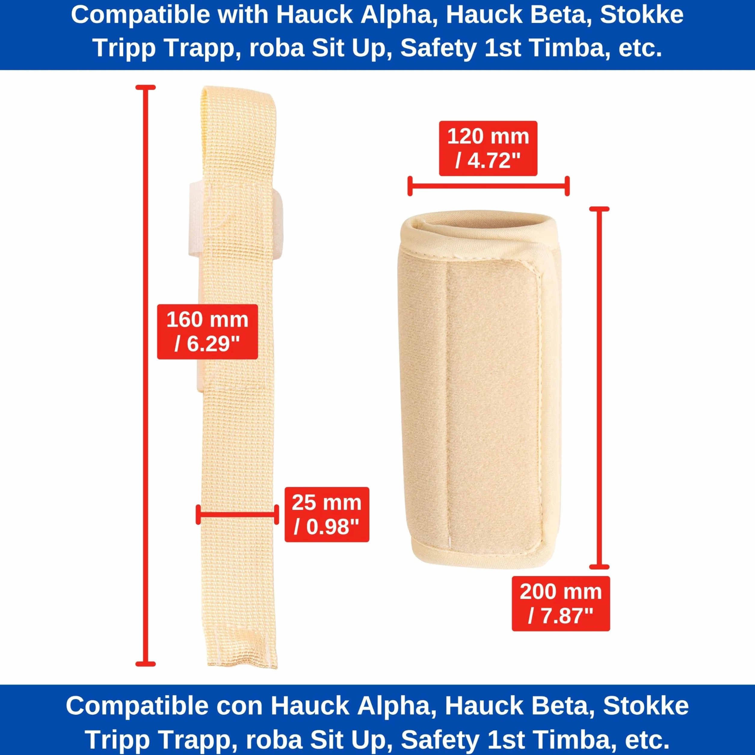 Set cintura inguinale e protezione per imbracatura per seggiolone, confezione da 2, beige, cintura per imbracatura compatibile con Hauck Alpha Beta, Stokke Tripp Trapp, roba Sit Up