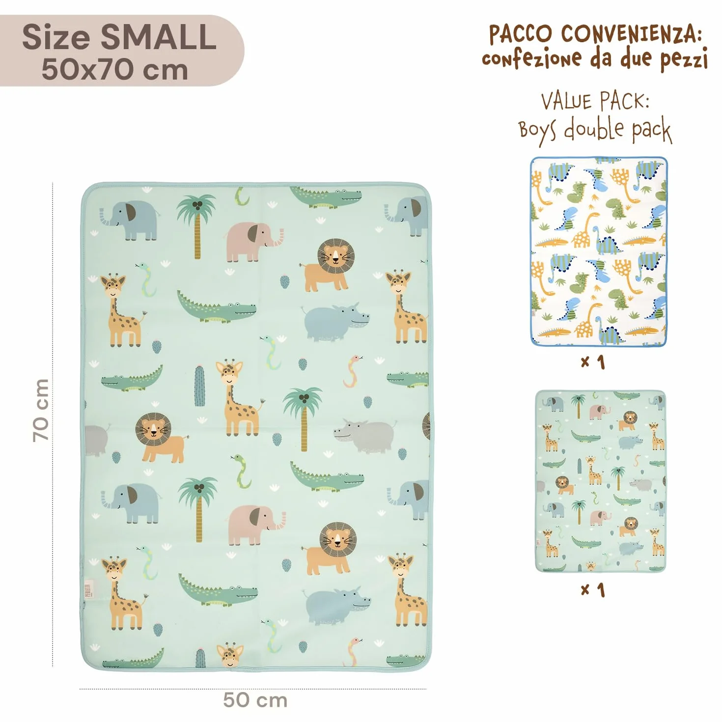 PERLETTI Traversine Neonato Fasciatoio Impermeabili Pacco Doppio - Traversa Teli Cambio Bambino Lavabili in Lavatrice - Traverse Bimbo Riutilizzabili Versatili Morbide (Set Azzurro + Verde, 50x70 cm)