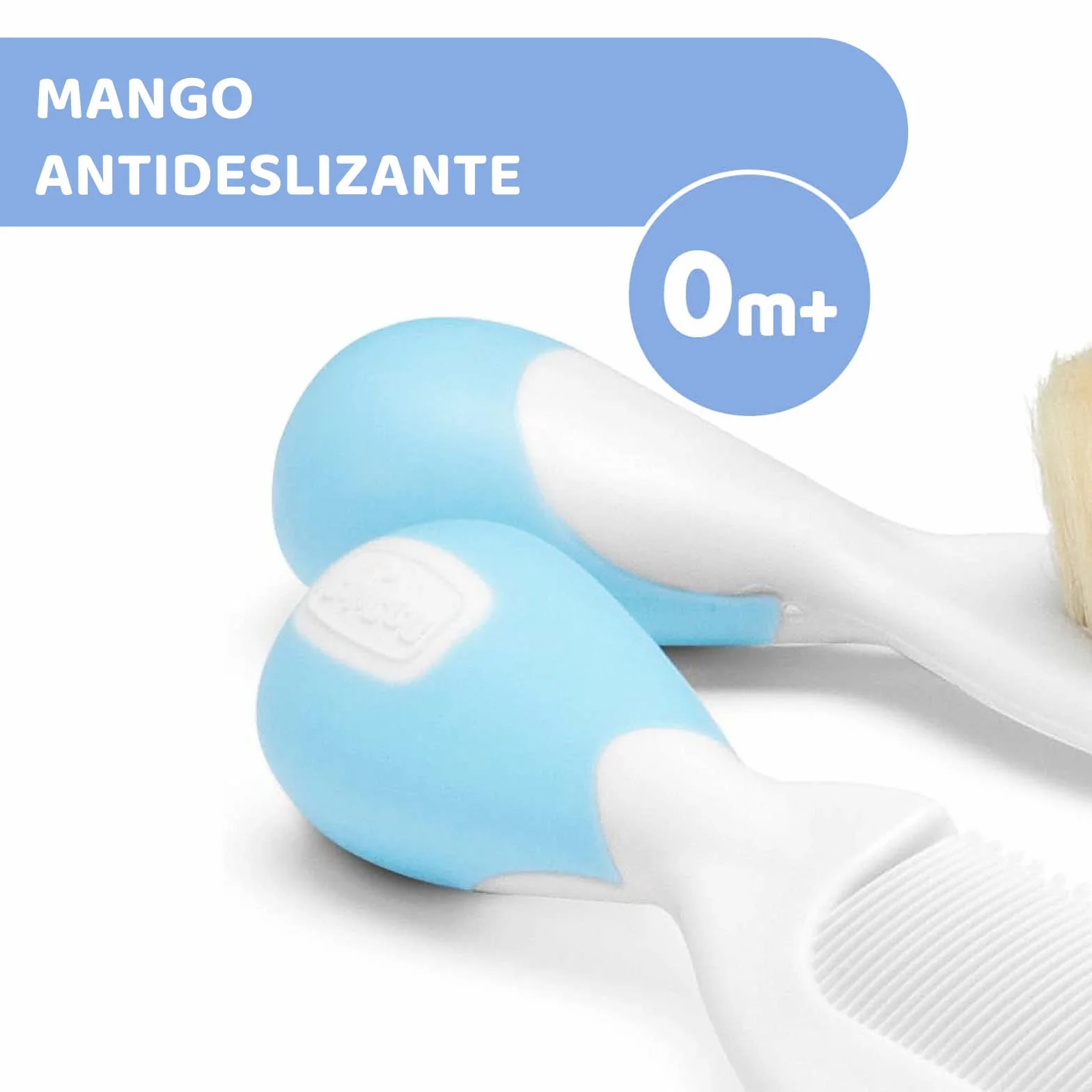 Chicco Set Spazzola e Pettine Capelli per Bambini, Spazzola Neonati con Morbide Setole Naturali, Pettine con Punte Arrotondate, Impugnatura Antiscivolo - Accessori Neonato 0+ Mesi, Azzurro