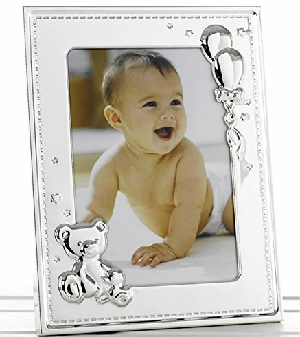 Shudehill Giftware Cornice portafoto in argento con orsacchiotto e palloncini per bambini per foto 12,7 x 17,8 cm