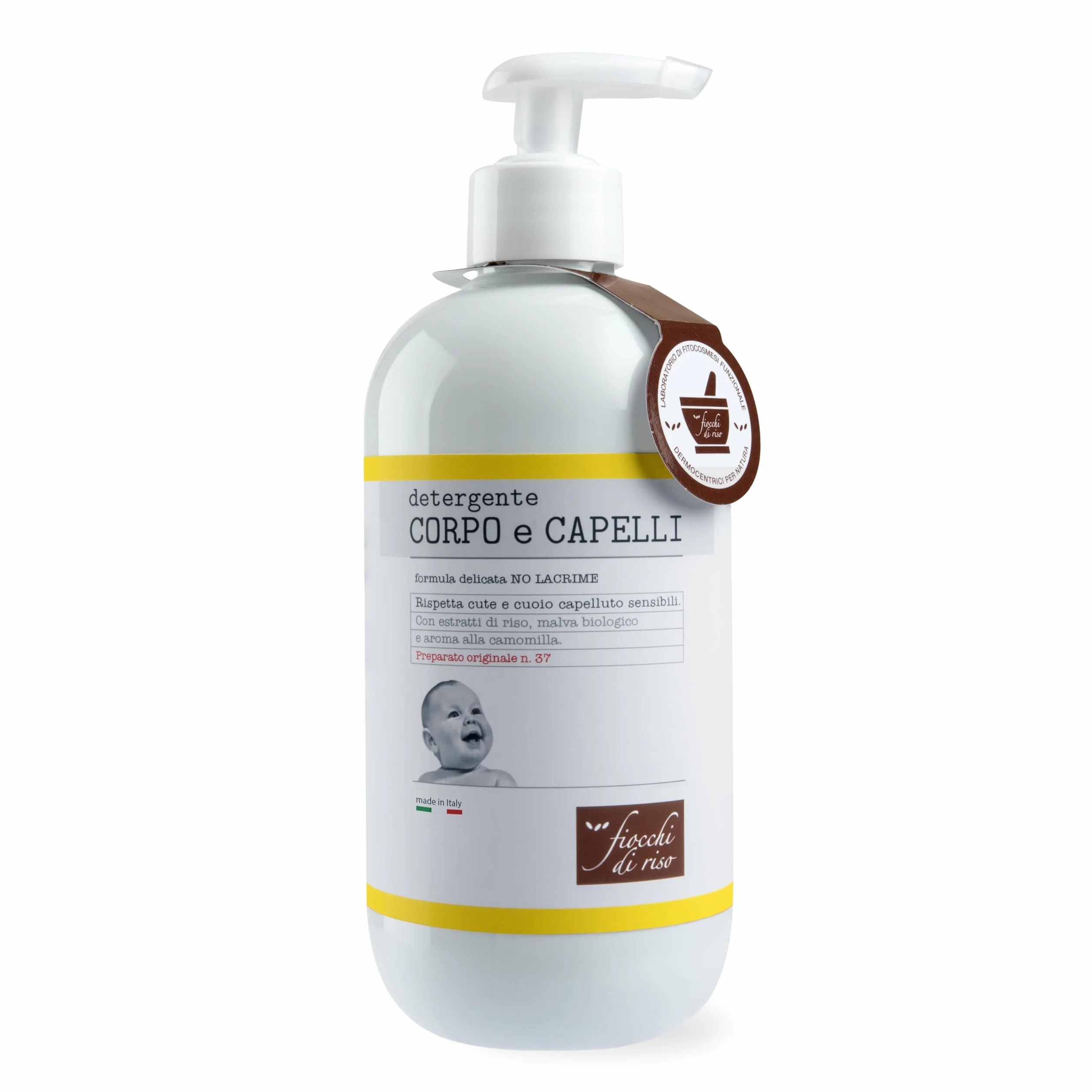Fiocchi di Riso - Detergente CORPO e CAPELLI Camomilla- 400ml - DETERGENZA NEONATI - rispetta cute e cuoio capelluto sensibili. Pack riciclato