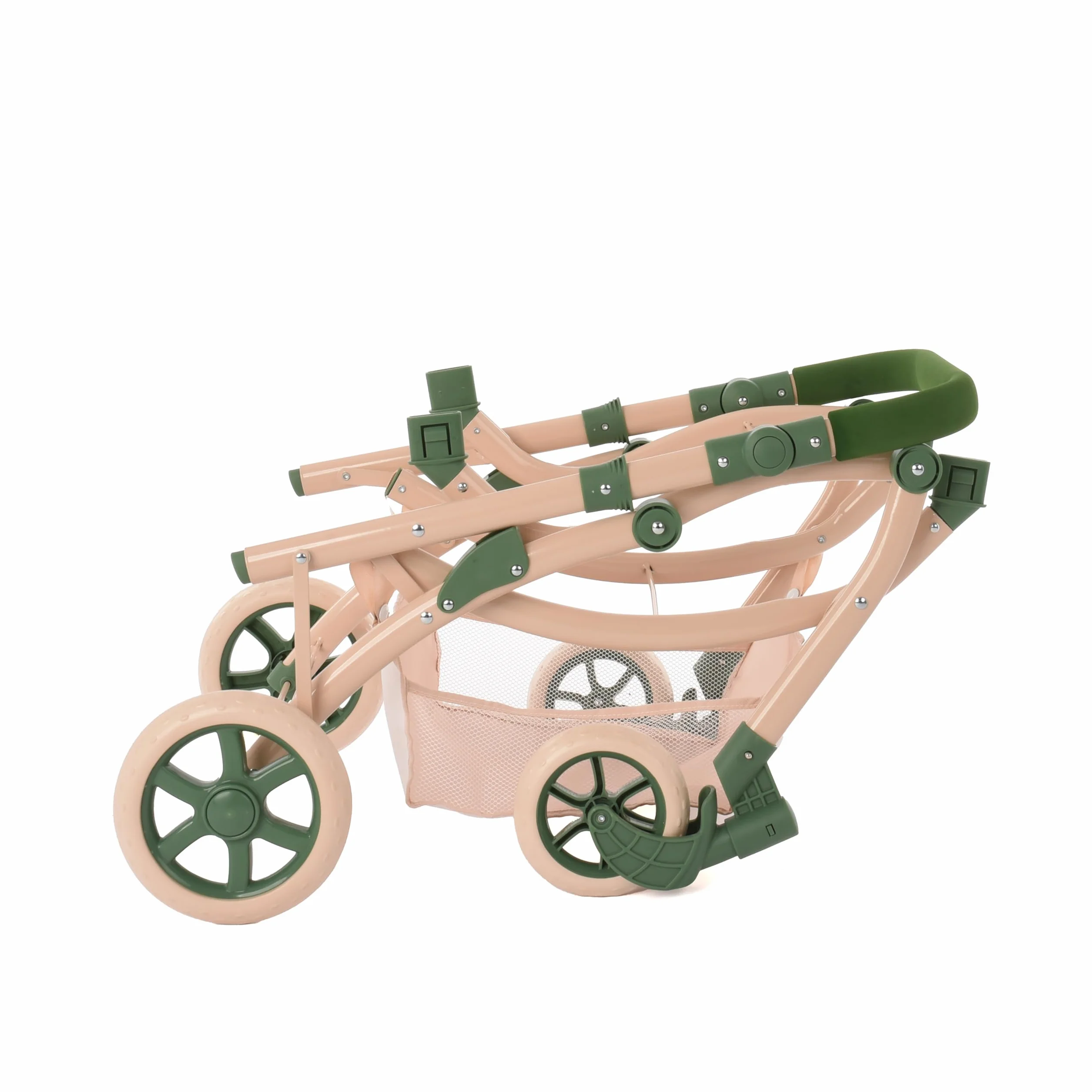 Roma RHS Passeggino doppio per bambole 36 mesi+, verde felce, tessuto riciclato ecologico, manico regolabile 69-84 cm, lunghezza 96-112 cm