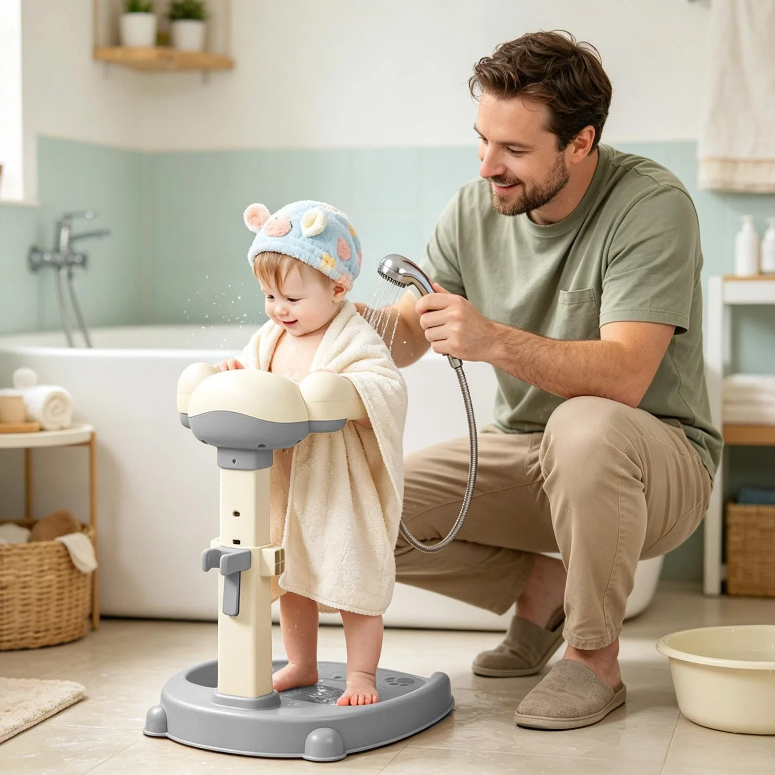Supporto In Piedi Per Bambini Durante La Doccia | Aiutante Portaoggetti Regolabile | Stand per Bagno Antiscivolo per Bambini Piccoli | Per La Casa La Vasca L'Appartamento I Viaggi Gli Hotel Adatto A R