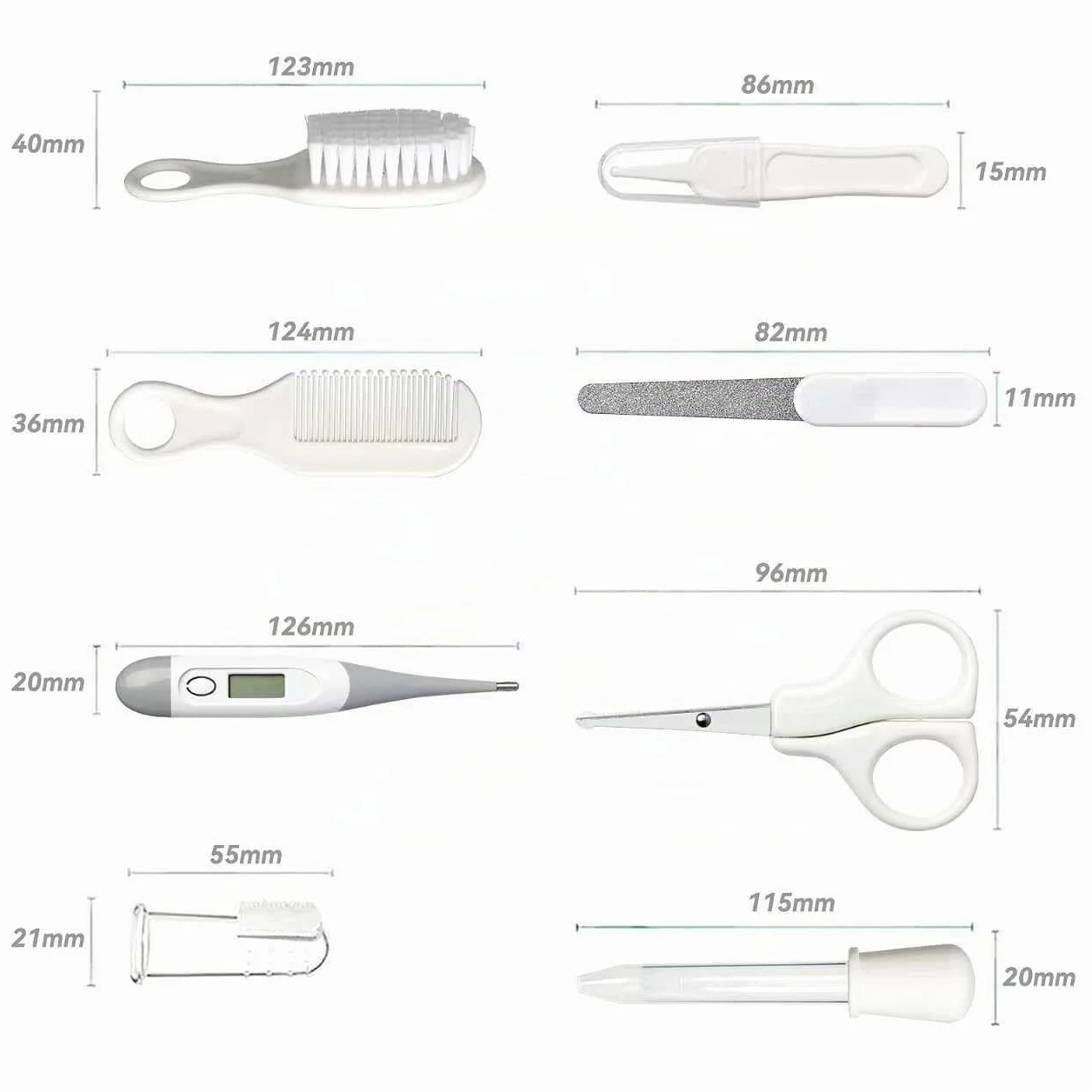 Set di sicurezza per bambini con spazzola per capelli, pettine, tagliaunghie, kit essenziale per neonati e ragazzi (grigio bianco)