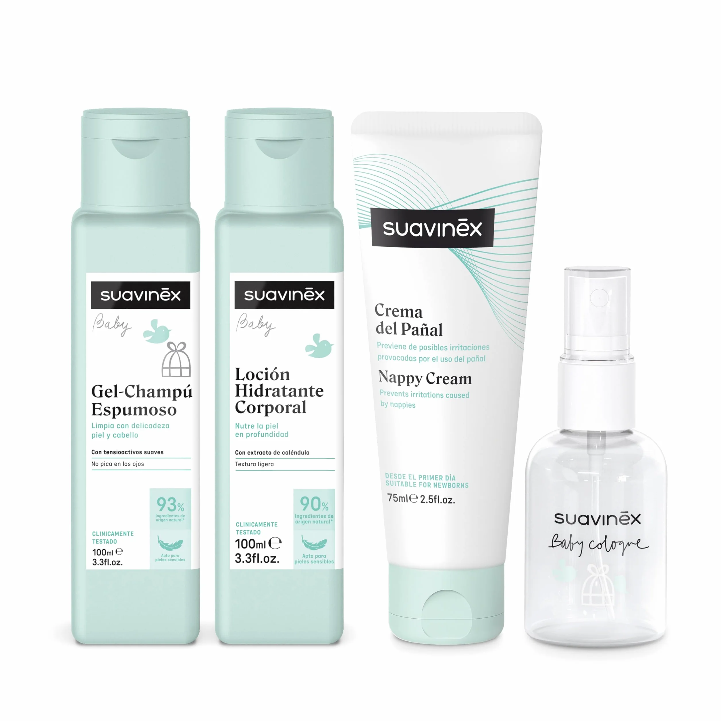 Suavinex, Beauty Case in Tessuto, Set Regalo Neonato con Cosmetici: Shampoo Gel 100 ml + Lozione Idratante 100 ml + Crema Pannolino 75 ml + Colonia Baby 50 ml. Formato viaggio. Dreams azzurro