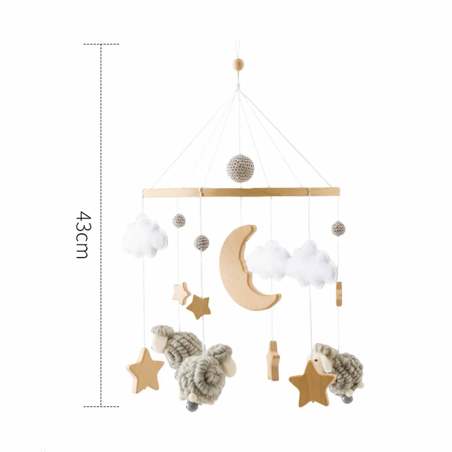 Almencla Giostrina per Culla, Sonagli per Neonati, Decorazioni per, Ornamenti in Feltro, Decorazione Da Appendere, Campanellino, grigio