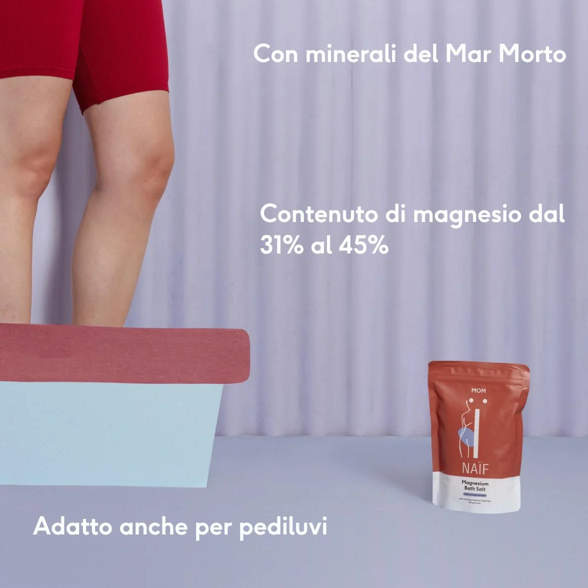 Naïf Sali da bagno al magnesio - Allevia dolori e crampi - Rilassamento muscolare - Bagno alcalino per disintossicazione - Sali da bagno alcalino - 500 g