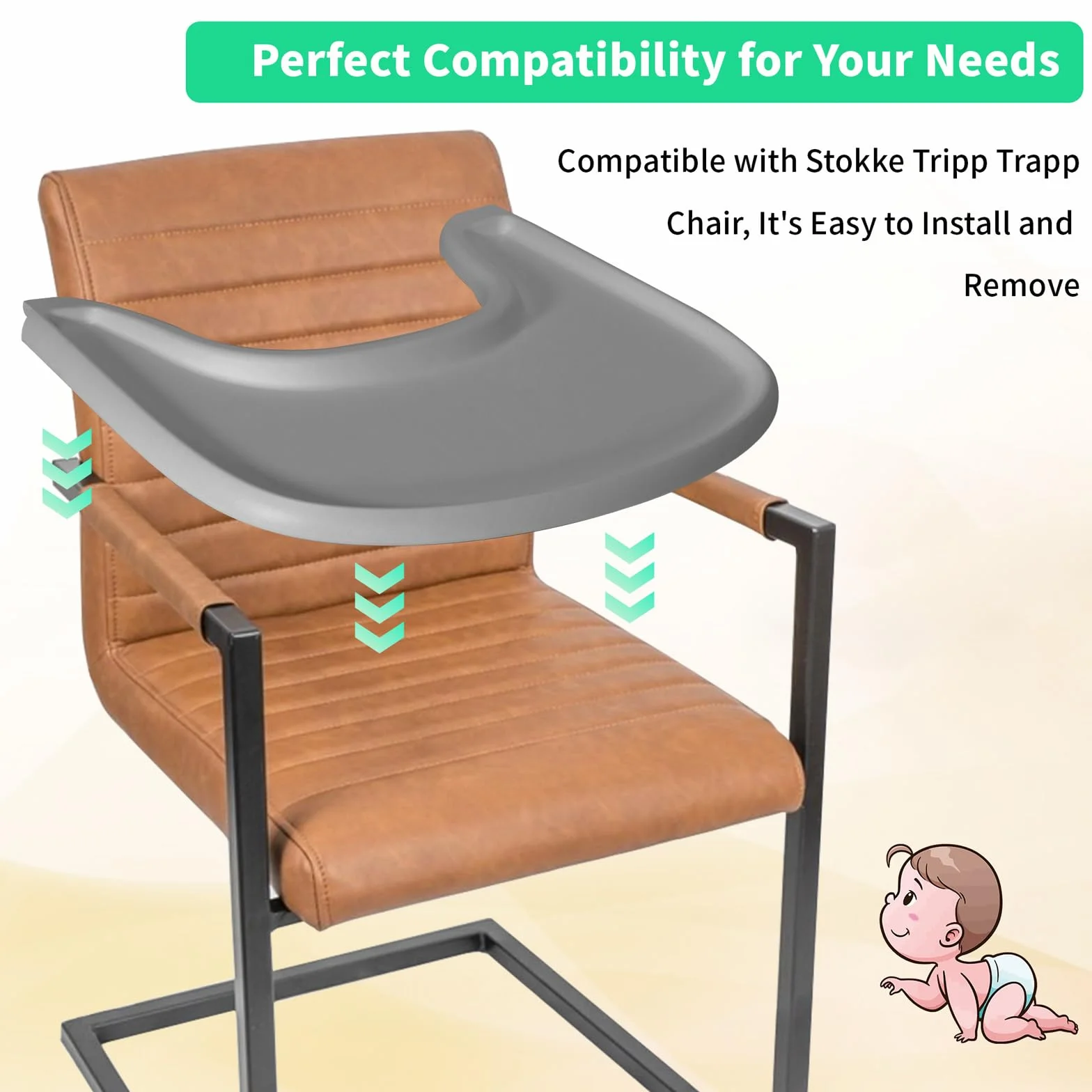 Vassoio compatibile con sedia Stokke Tripp Trapp,vassoio per seggiolone, accessori per seggiolone per bambini 6-36 mesi, fissaggio a clic rapido al seggiolone, antiscivolo, lavabile (Grigio)