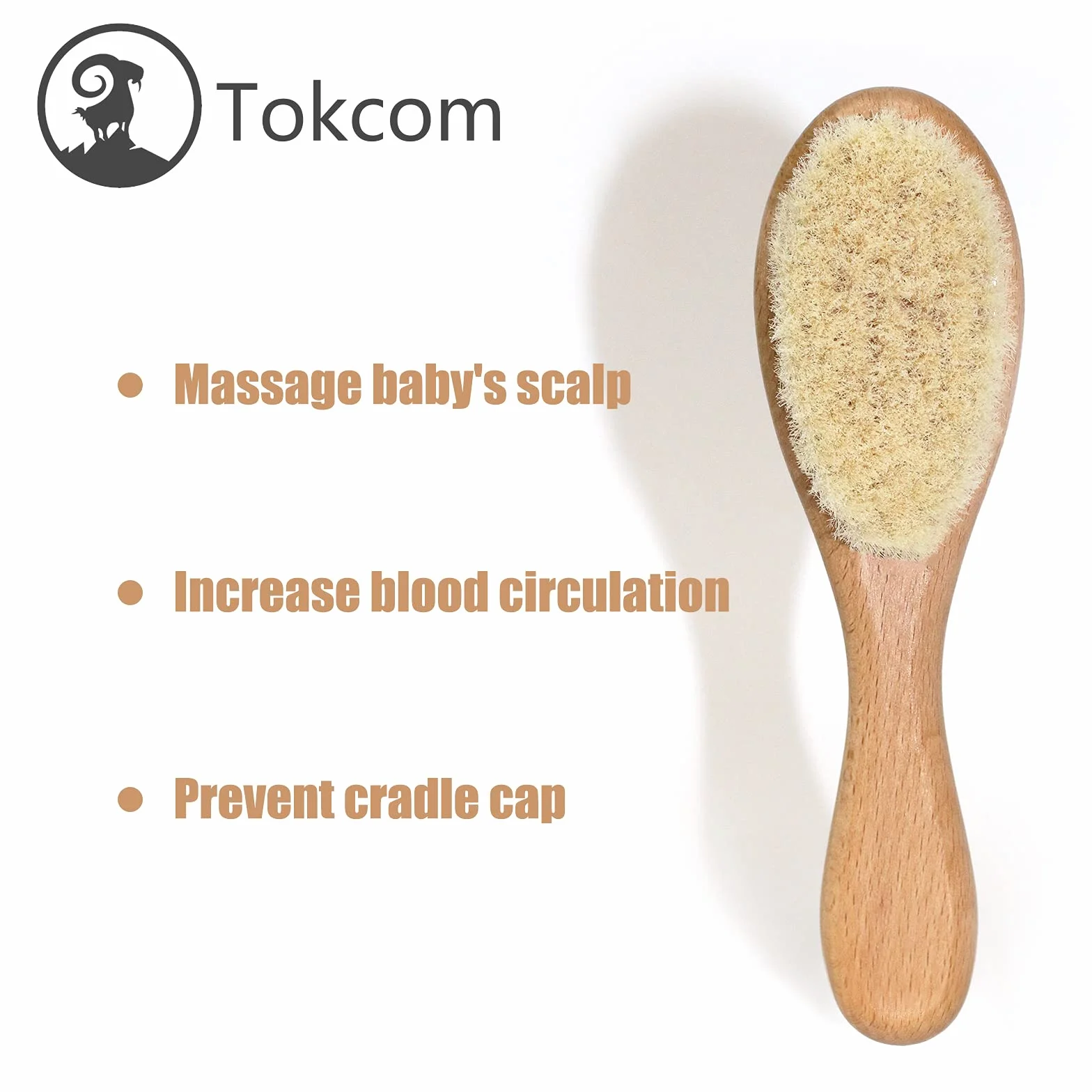 Spazzola per capelli per bebè, Spazzola per massaggi per bebè con manico in legno e setole di capra super morbide per neonati e bambini piccoli