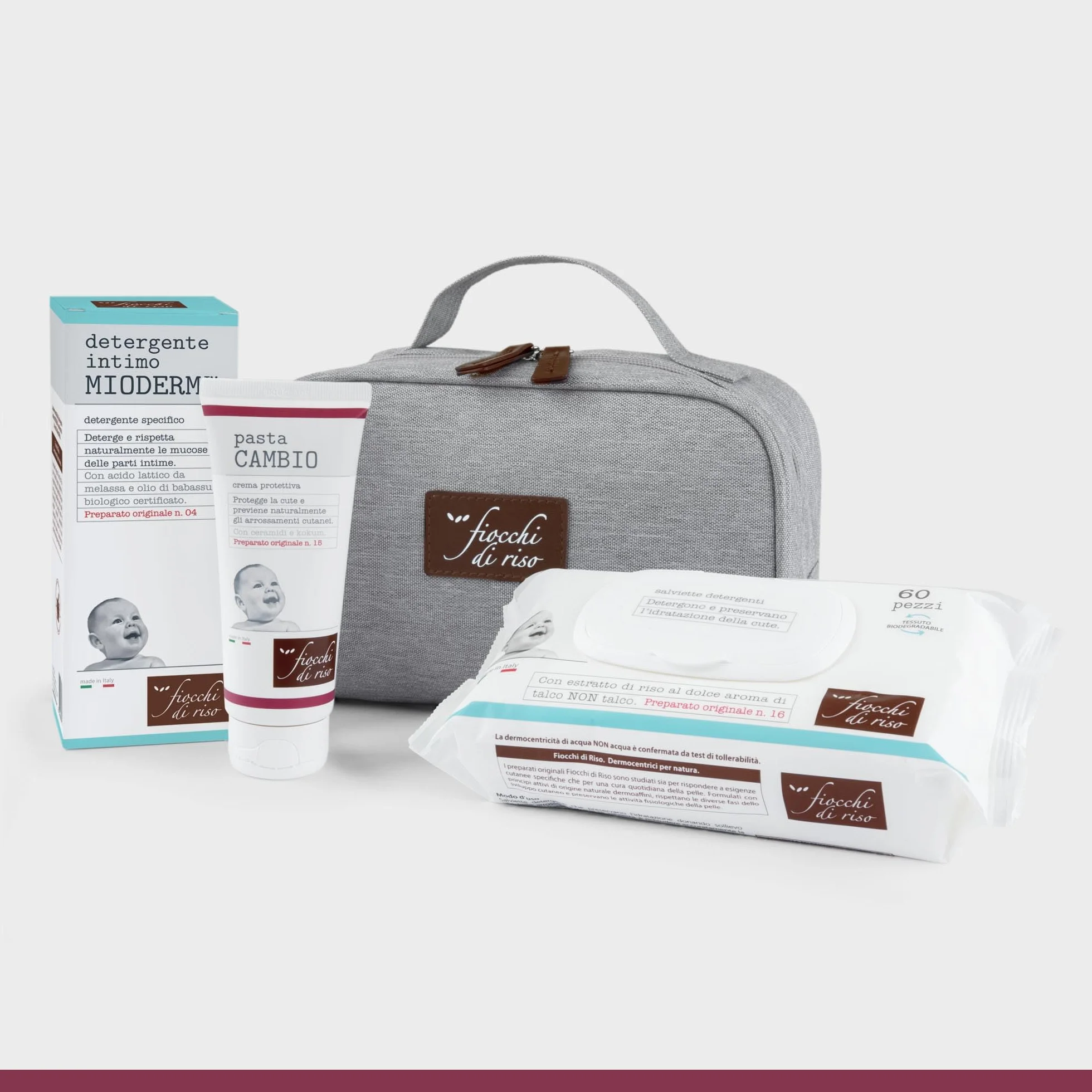 Fiocchi di Riso - BEAUTY CAMBIO PANNOLINO - COFANETTO NEONATO - Kit neonato per la protezione intima: Detergente Intimo Mioderm, Pasta Cambio e salviette Acqua NON Acqua. Nuovo beauty