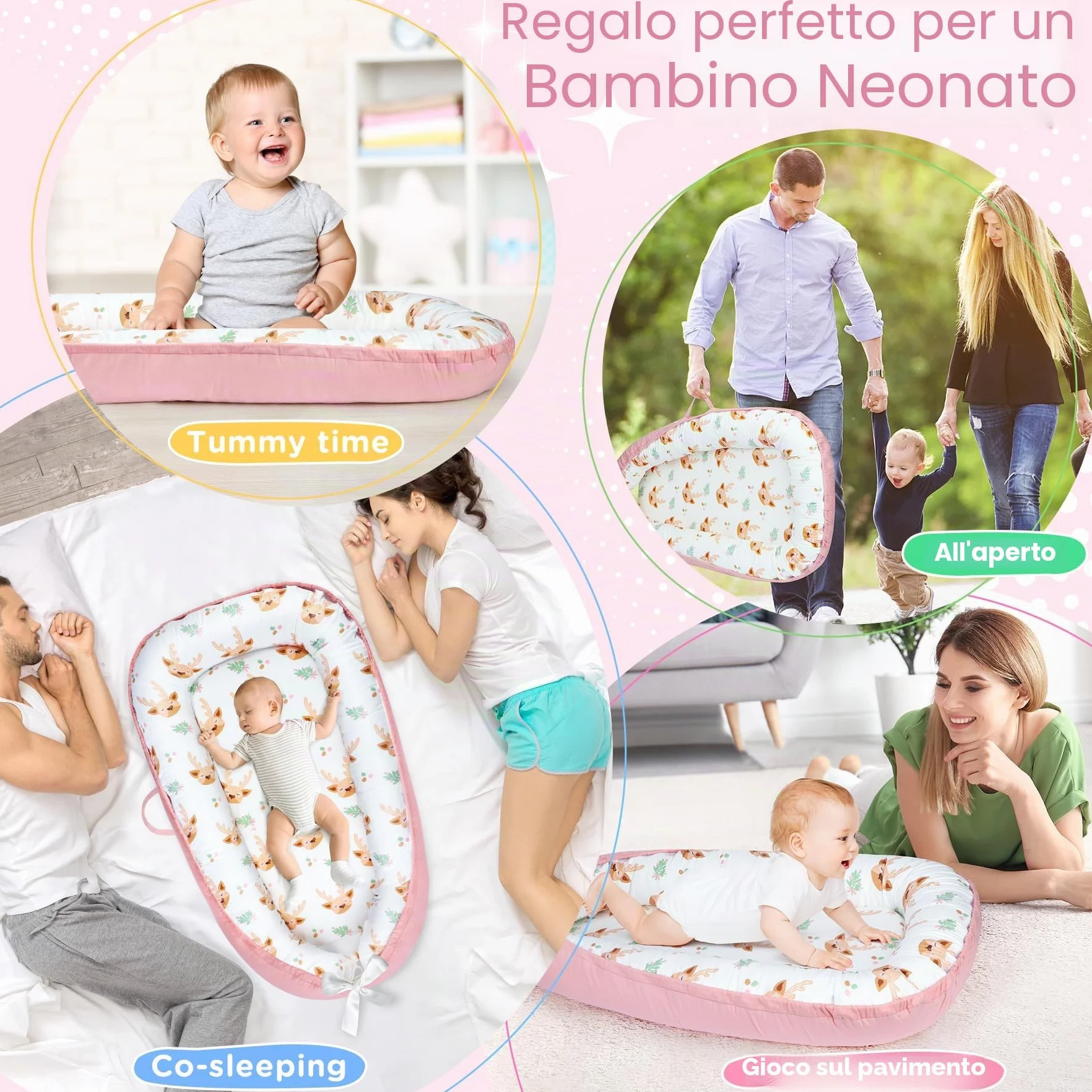 URMYWO Riduttore Lettino Neonato 90x55 cm Cuscino Doppia Faccia Riduttore per Culla Neonato in Cotone 100% Puro Fatto a Mano per Massimo Comfort (Rosa)