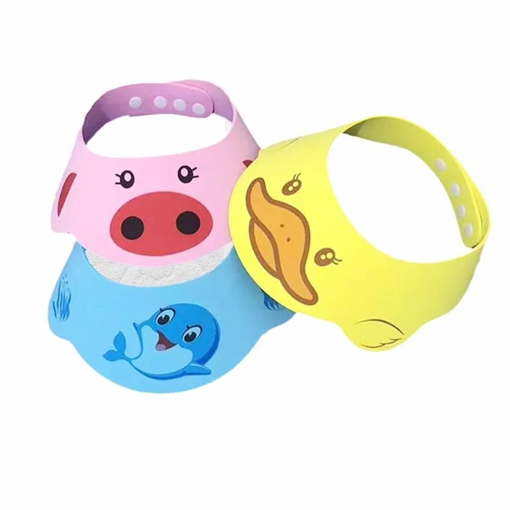 3 Pezzi Cuffia da Doccia per Bambini Regolabile, in Silicone Morbido, Impedisce all'Acqua di Entrare negli Occhi (Rosa Maiale, Giallo Cane, Verde Rana)