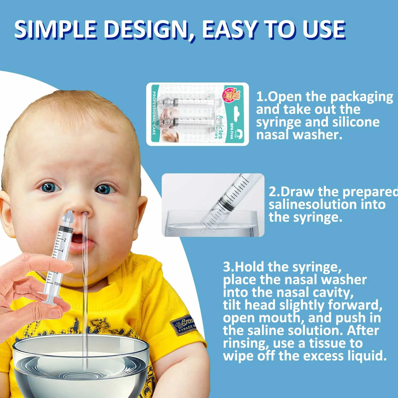 Siringa per Lavaggi Nasali Bambini ,2 pezzi Irrigatore Nasale 10ml, Siringhe Lavaggi Nasali con Punta in Silicone Morbido, Irrigazione Nasale Riutilizzabile Portatile Aspiratore Nasale