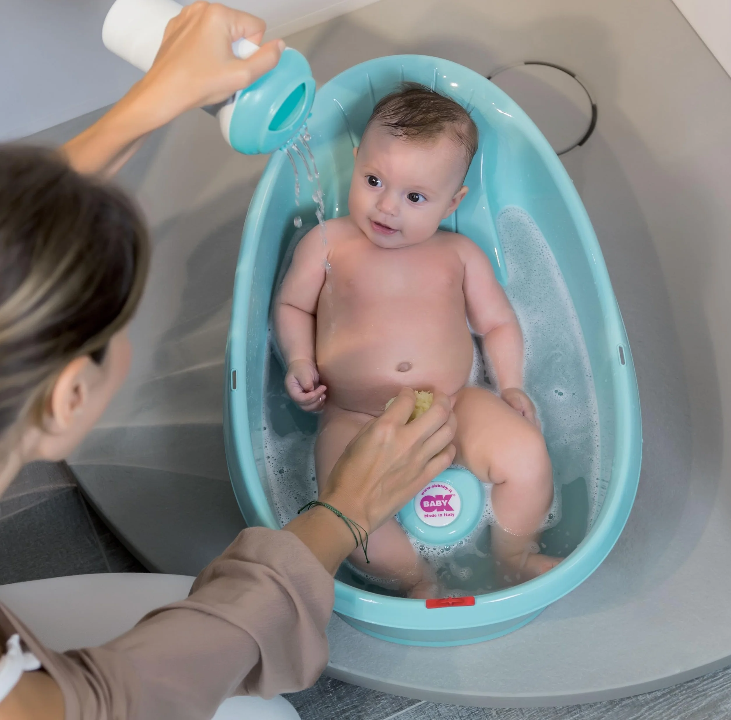 OKBABY Onda Baby - Vaschetta Compatta per il Bagnetto del Neonato 0-12 Mesi - Azzurro