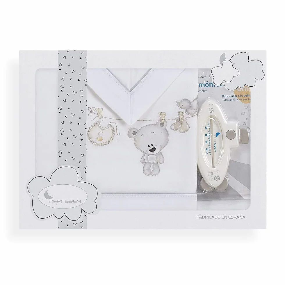 INTERBABY - Set di lenzuola Stendibiancheria Orso Termometro Bianco Grigio