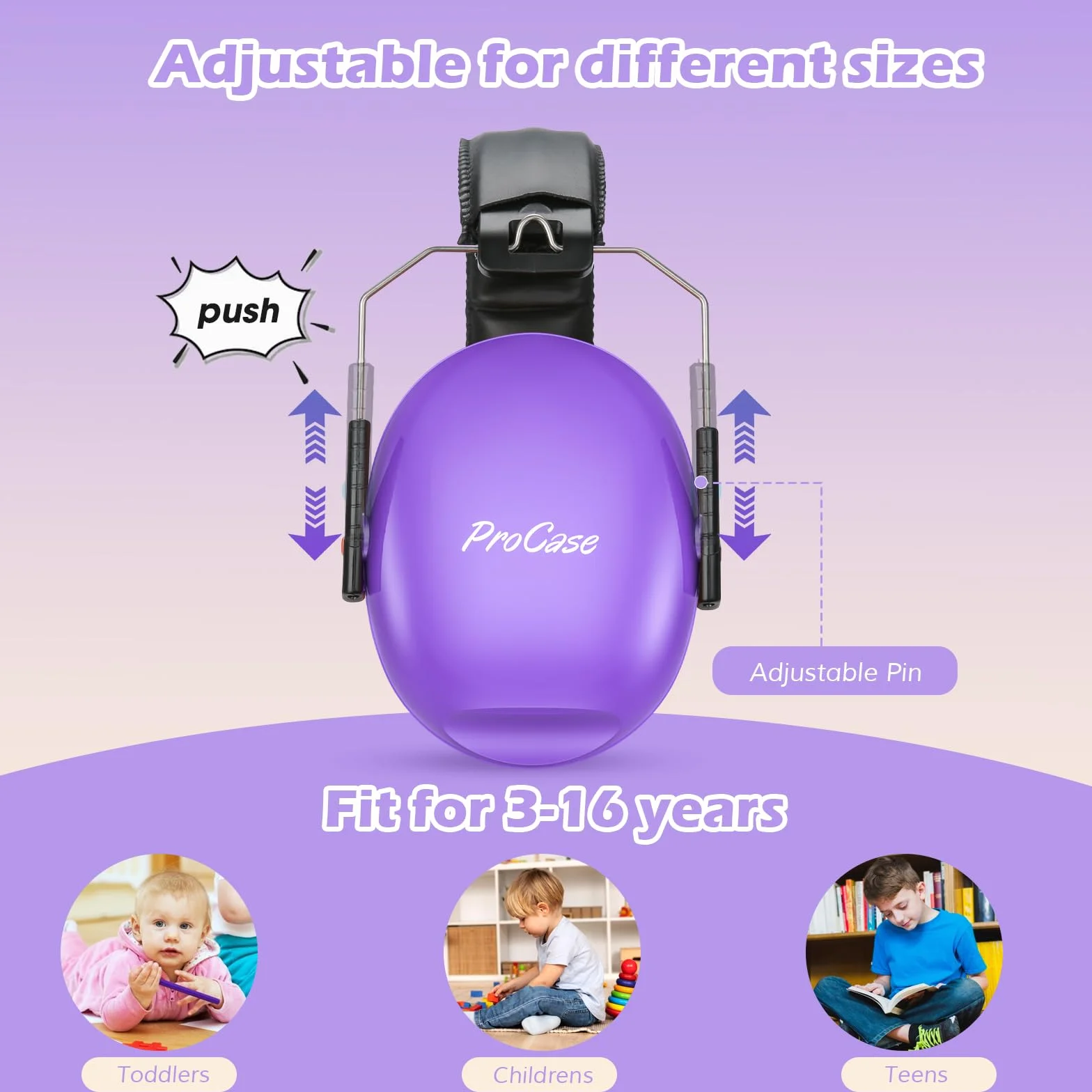ProCase Cuffie Antirumore Bambini 1 Pezzi, NRR 21 dB Cuffie Comode Pieghevoli Regolabili per Proteggi I Tuoi Bambini dai Rumori Forti Fuoco D'artificio Concerto Aereo Dormire -Viola
