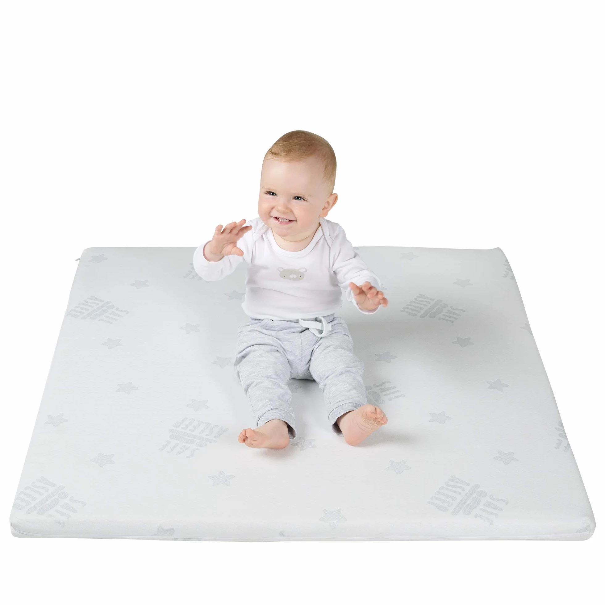 roba Materasso per Box safe asleep Air, Rettangolare, 75 x 100 cm, Rivestimento in Jacquard, Imbottito, Sfoderabile e Lavabile, con Zip, Bianco