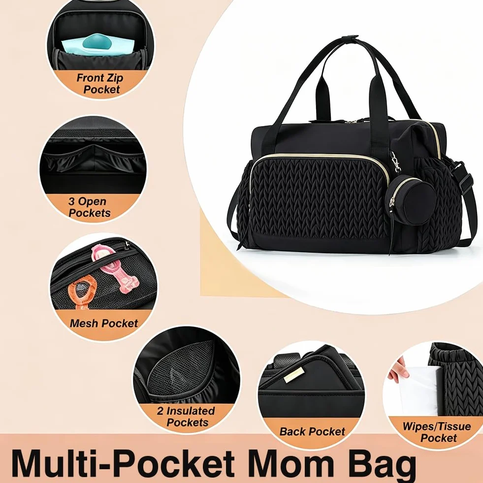 FARYODI Borsa fasciatoio multifunzione per mamme, grande borsa per pannolini con tracolla regolabile, scomparto separato per ciuccio, per viaggi, spiaggia