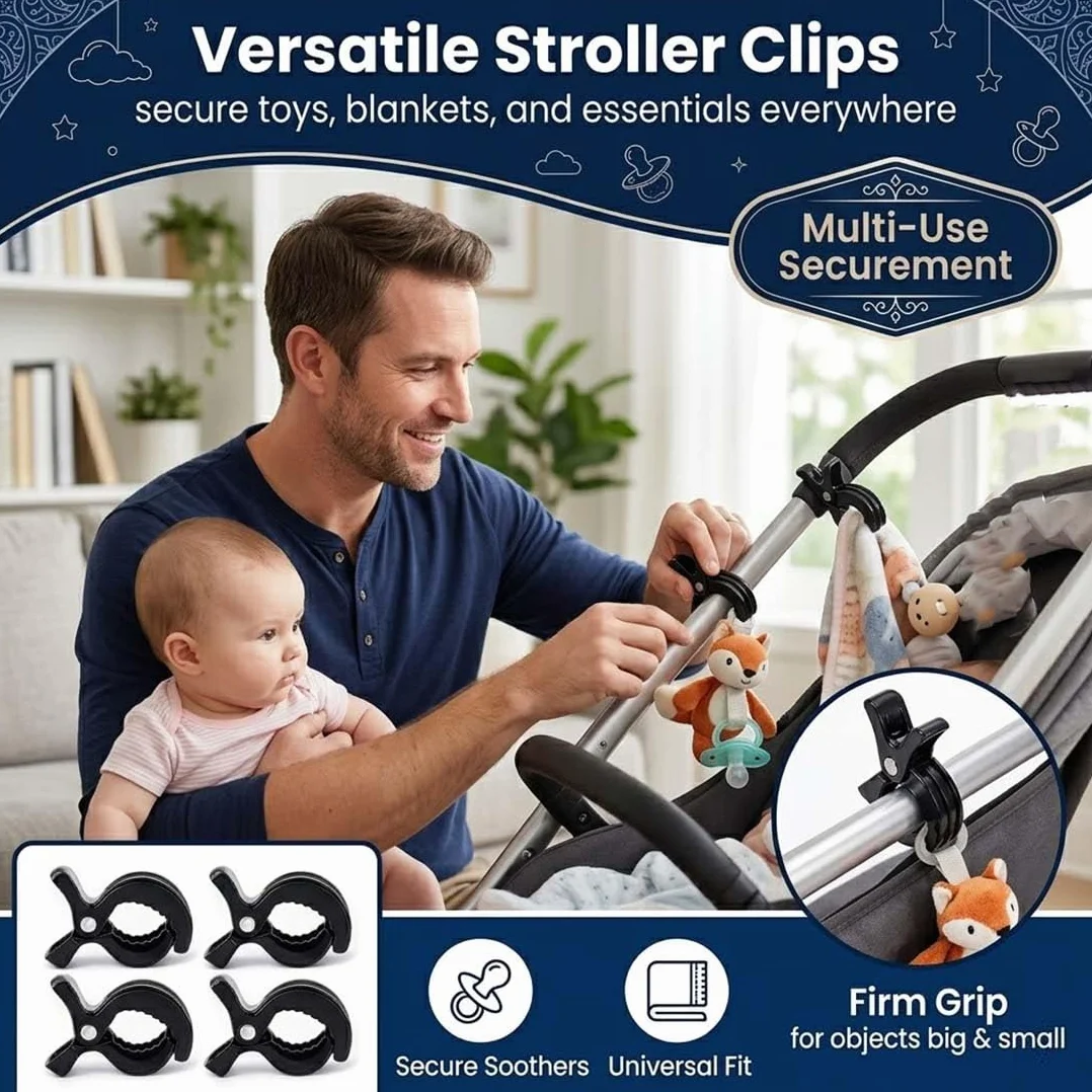 Clip Passeggino 6 Pezzi Nero Standard Clip Fermagli Universali Passeggini Sedie A Rotelle