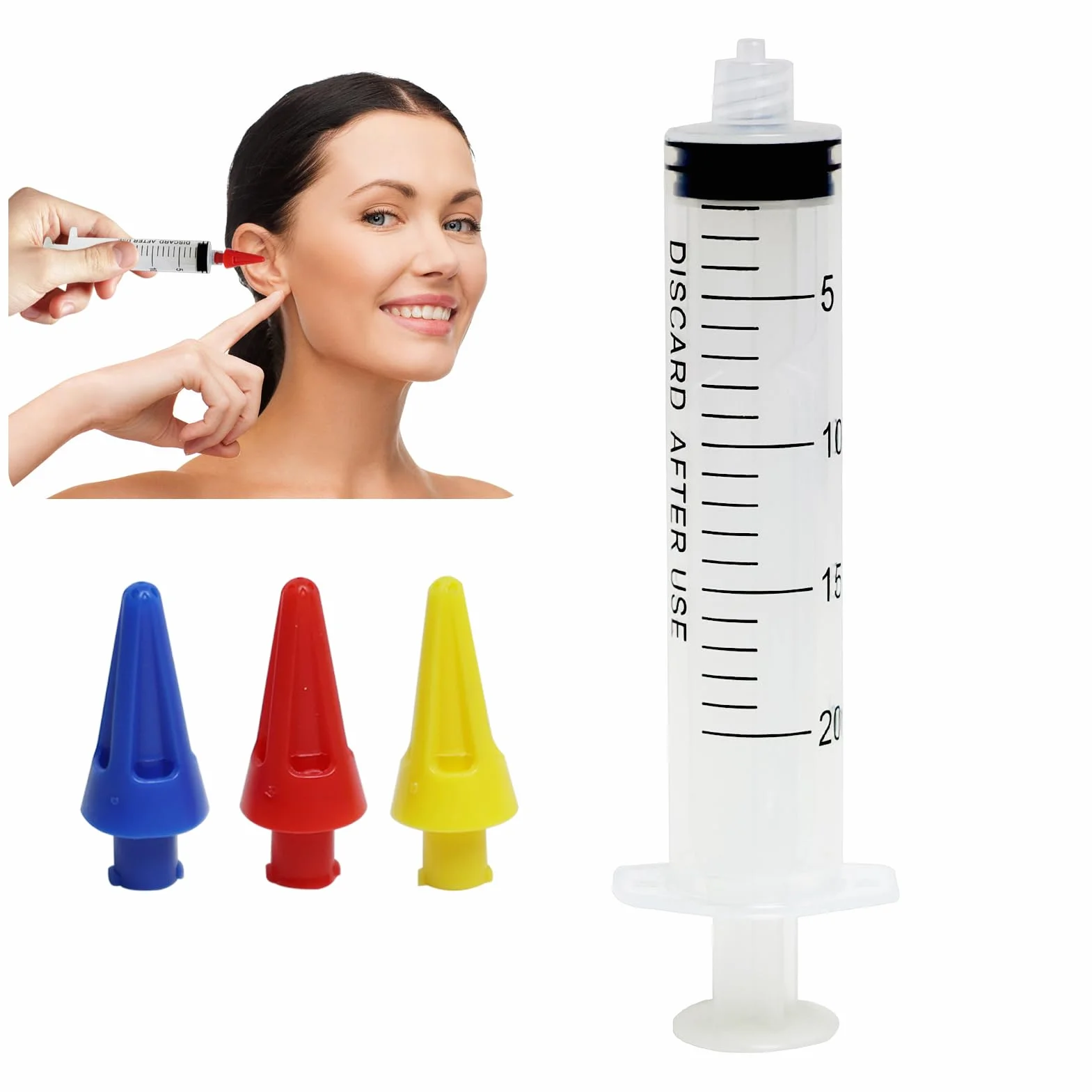 Kit Siringa per Lavaggio Orecchie - Siringa Auricolare con 3 Beccucci in Silicone per Rimuovere il Cerume Facile da pulire per Bambini e Adulti, Molto Adatto per La Cura Dell'Orecchio a Casa