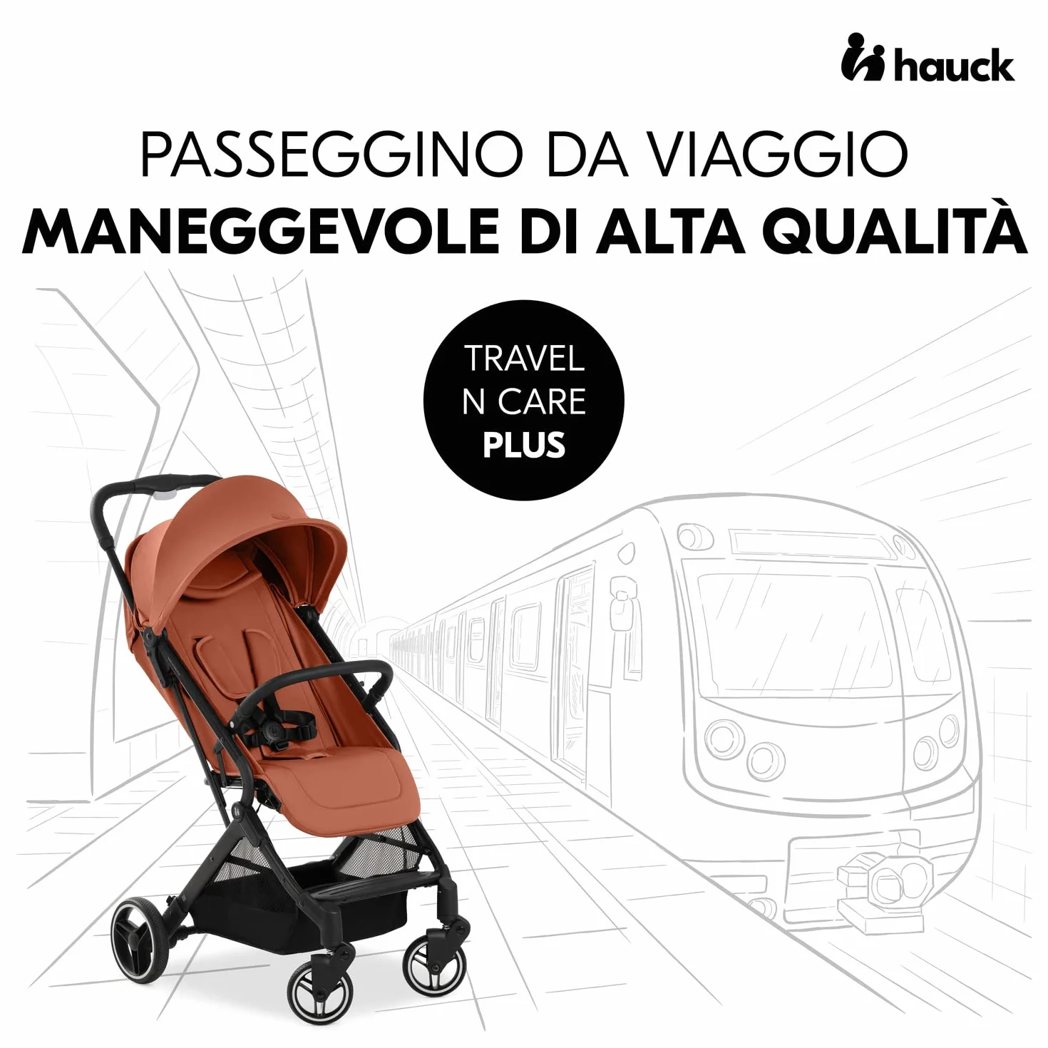hauck Travel N Care Plus, Arancione - Passeggino da Viaggio Leggero dalla Nascita fino a 22 kg - Tessuti Stretch e Cuscino - Reclinabile, Compatto e Richiudibile - Cappottina UPF 50+ Finestre in Rete