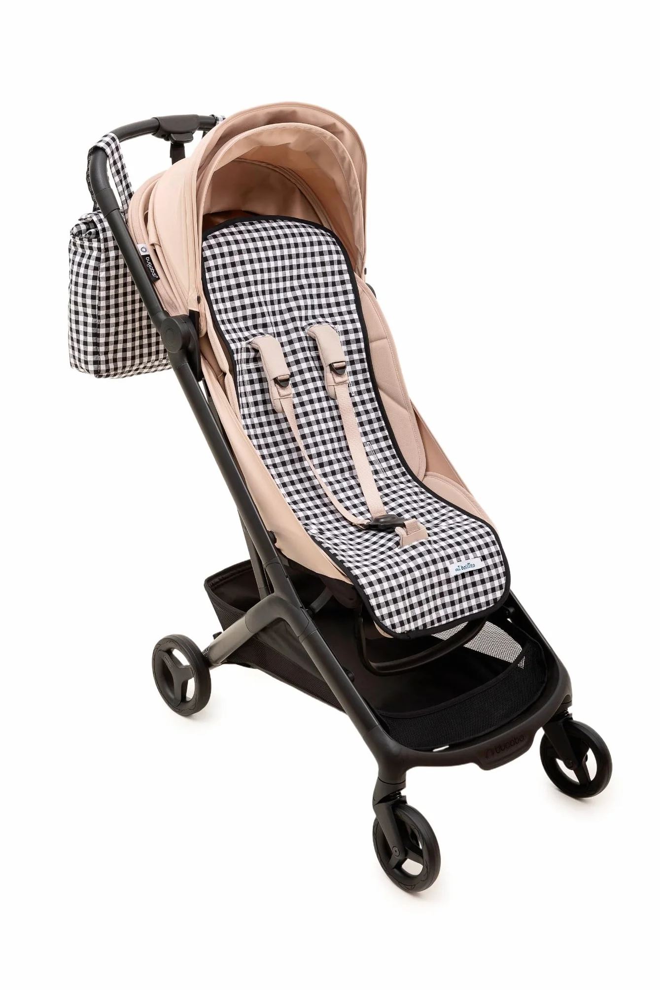 Materassino passeggino universale - Stile Vichy imbottito e traspirante - 100% cotone - Compatibile con tutti i passeggini - Prodotto in Spagna. (Nero)