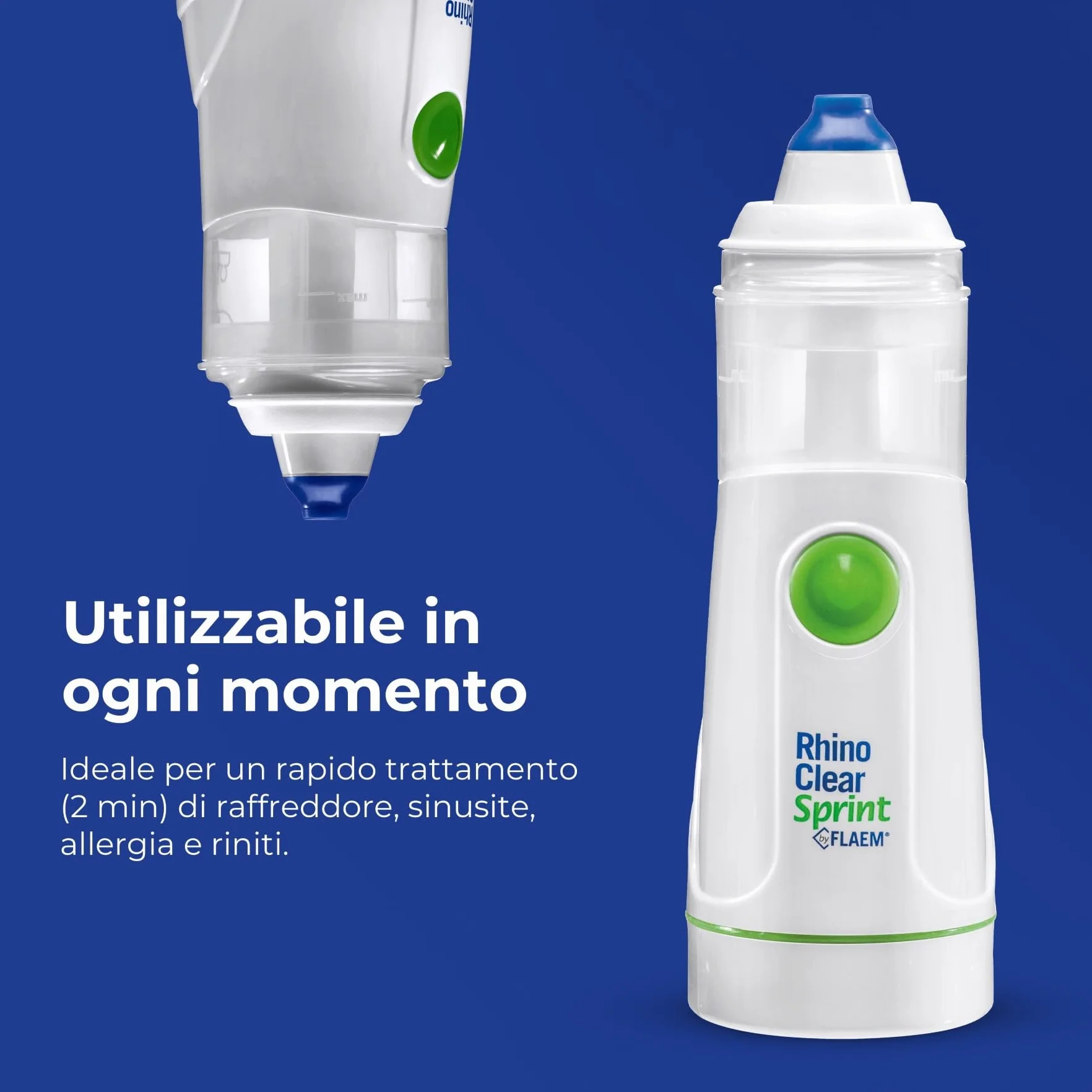 Flaem, Rhino Clear Sprint, Doccia Nasale Portatile, Lavaggio Nasale Bambini e Adulti, Trattamento delle Alte Vie Respiratorie per Raffreddori, Sinusite e Allergie, Funzionamento a Pile, Made in Italy