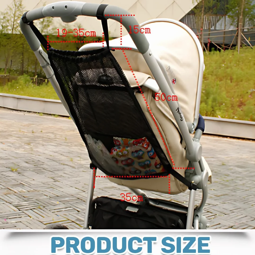 1 Pezzo Borsa in Rete 30×50cm Universale per Carrozzine, Passeggini, Passeggini Sportivi, Jogger per Gemelli/Chiusura a Scatto Semplice,Nero
